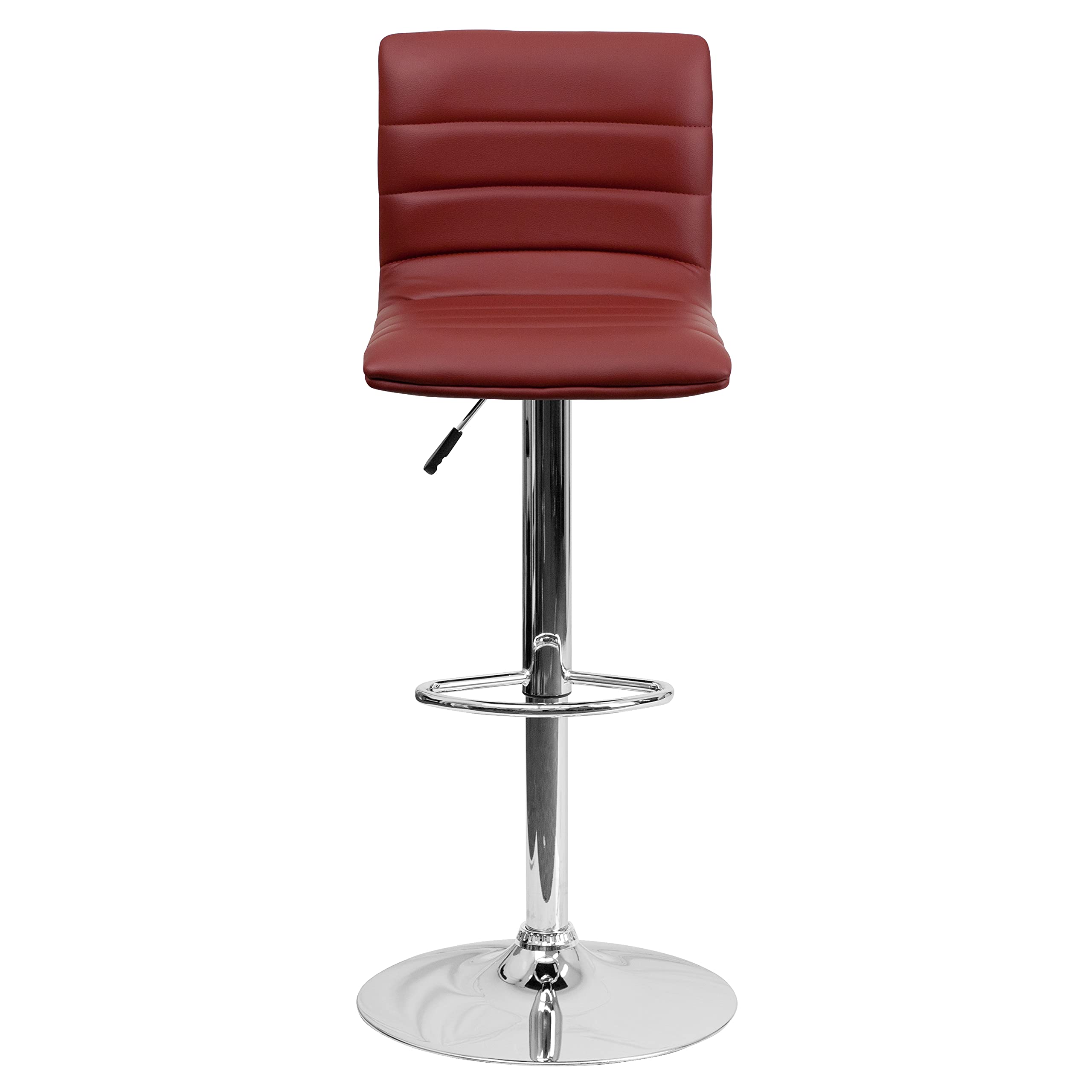 2 Pack Burgundy Vinyl Adjustable Height Bar Stools with Horizontal Stitch Back - Perfect for Kitchen Islands, Breakfast Bars & Home Bars