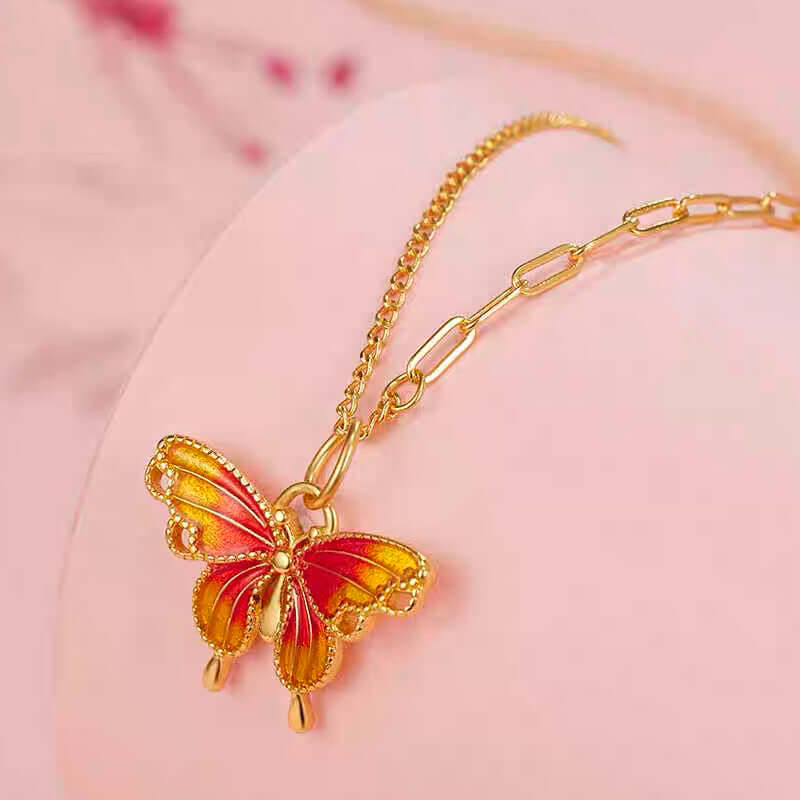 French Style Gradient Butterfly Pendant Necklace - Elegant Layering Jewelry for Women | Perfect for Date Night, Wedding, and Everyday Fashion Accessories