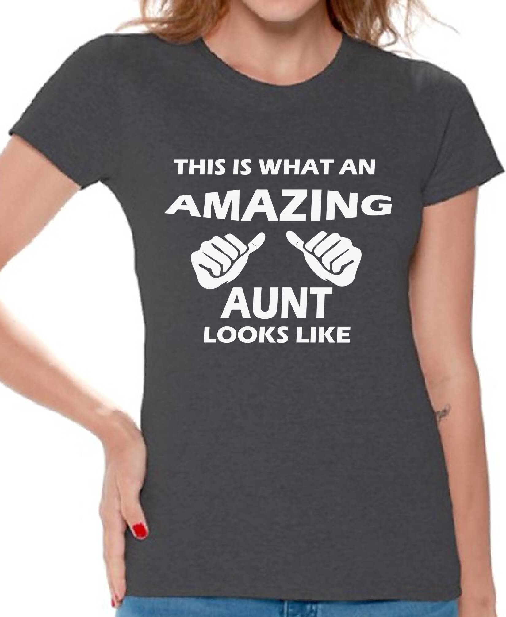 Awkwardstyles Women's 'This is What an Amazing Aunt Looks Like' Funny Graphic T-Shirt with Bonus Bookmark - Perfect Gift for Aunts, Sister & Best Friends - Birthday, Mother's Day & Family Reunion Outfit