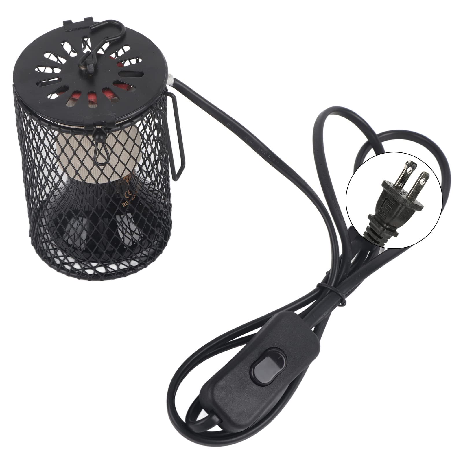 **Reptile Heat Lamp with Guard - Anti-Scald Lampshade & Heat Emitter Set for Turtles, Chicks, Lizards, Snakes (Black) - Ideal for Terrariums, Reptile Tanks & Pet Habitats**