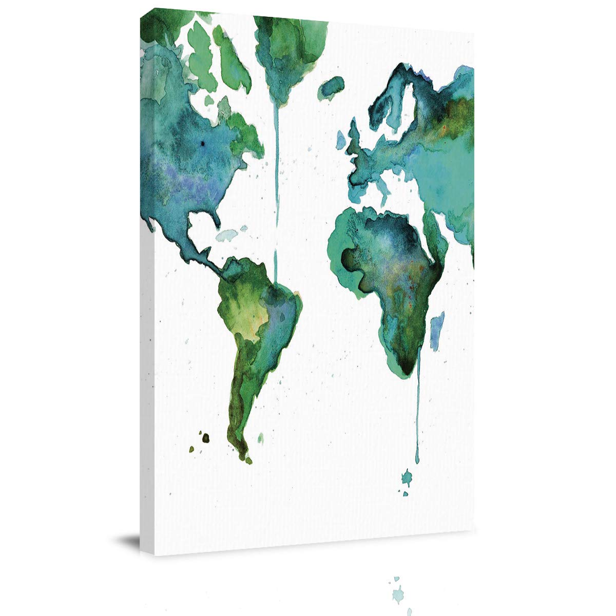 EZON-CH Framed Canvas Wall Art - 24x36in World Map Green Watercolor Abstract Painting for Living Room, Bedroom, Bathroom & Office Decor | Farmhouse Style Home & Workspace Wall Decor