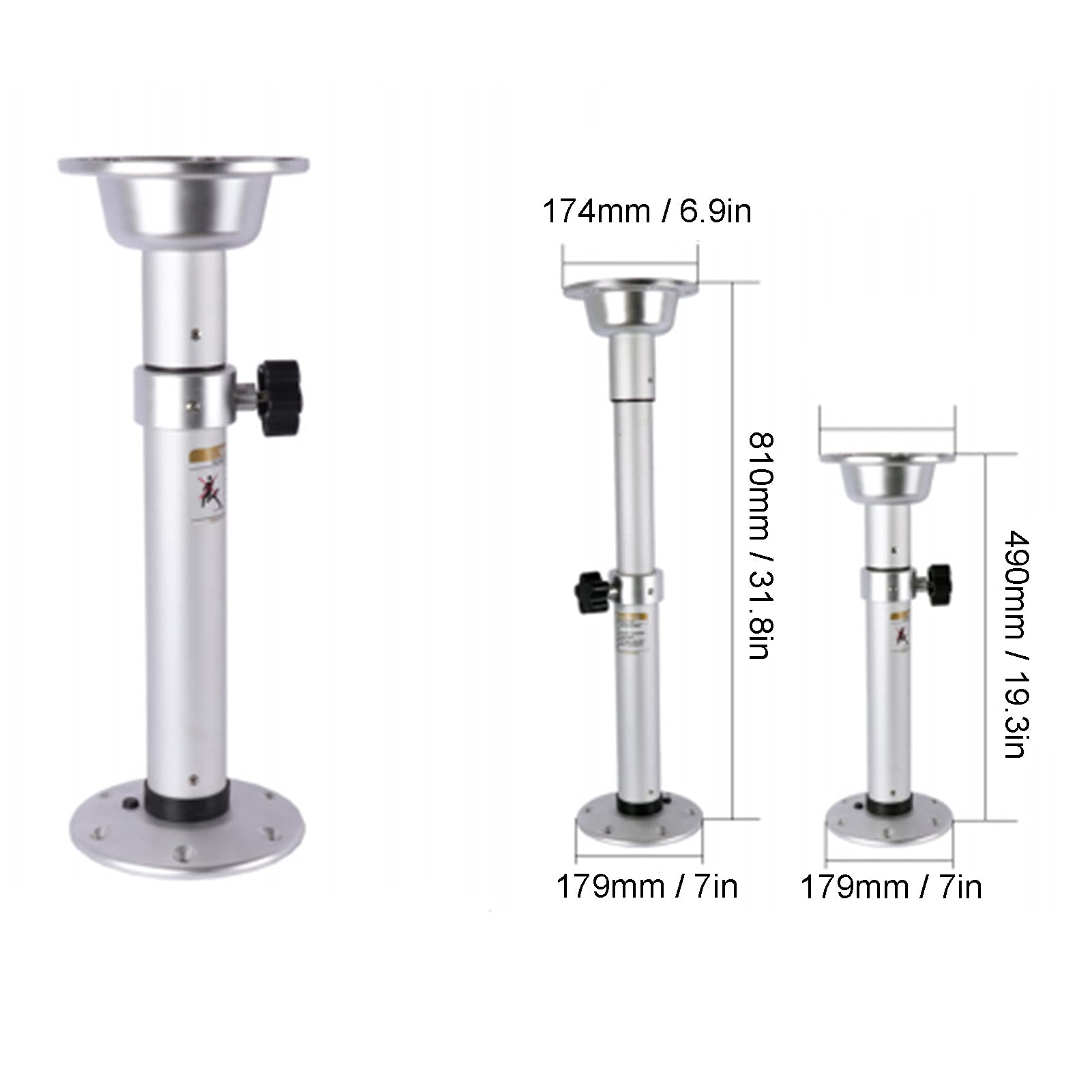 Adjustable Telescoping Pedestal Table Leg 19.3-31.8 Inch - Aluminum Alloy RV Boat Table Leg with Mount Base - Perfect for Yachts, Motorhomes, Campers & Marine Use
