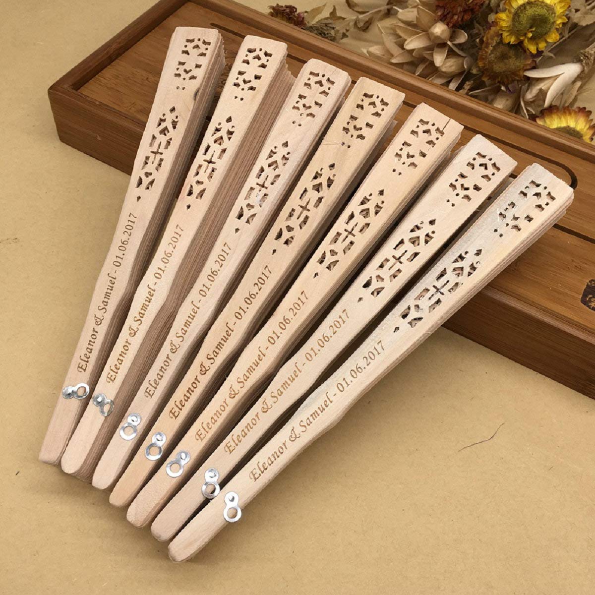10pcs Personalized Wooden Wedding Fans - Custom Engraved Japanese Folding Fans for Bridal Party, Birthday & Engagement Gifts - Elegant Wedding Favors for Guests - Perfect for Outdoor Ceremonies, Photo Props & Cultural Events