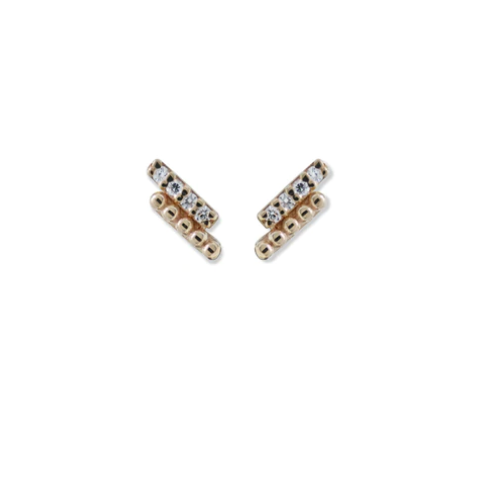 Dew Drop Diamond Pavé Bar Stud Earrings - 14K Gold Plated Cubic Zirconia Dainty Jewelry for Women, Perfect for Everyday Wear, Parties & Special Occasions
