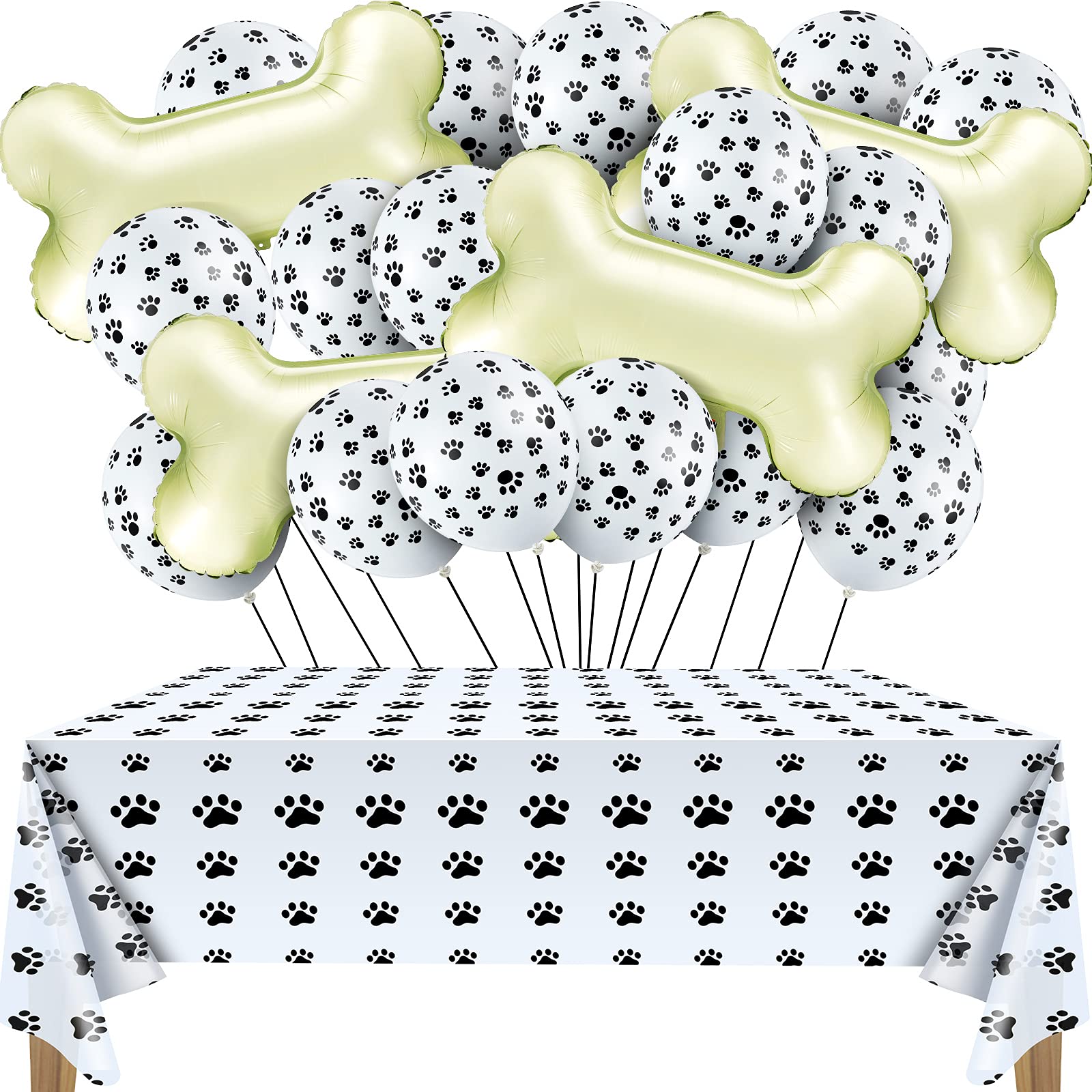 45-Piece Dog Party Decorations Kit - 40 Latex Paw Balloons, 4 Bone Foil Balloons & Paw Print Tablecloth for Dog Birthday, Puppy Shower, Adoption Celebrations (Dog Paw Theme Party Supplies)