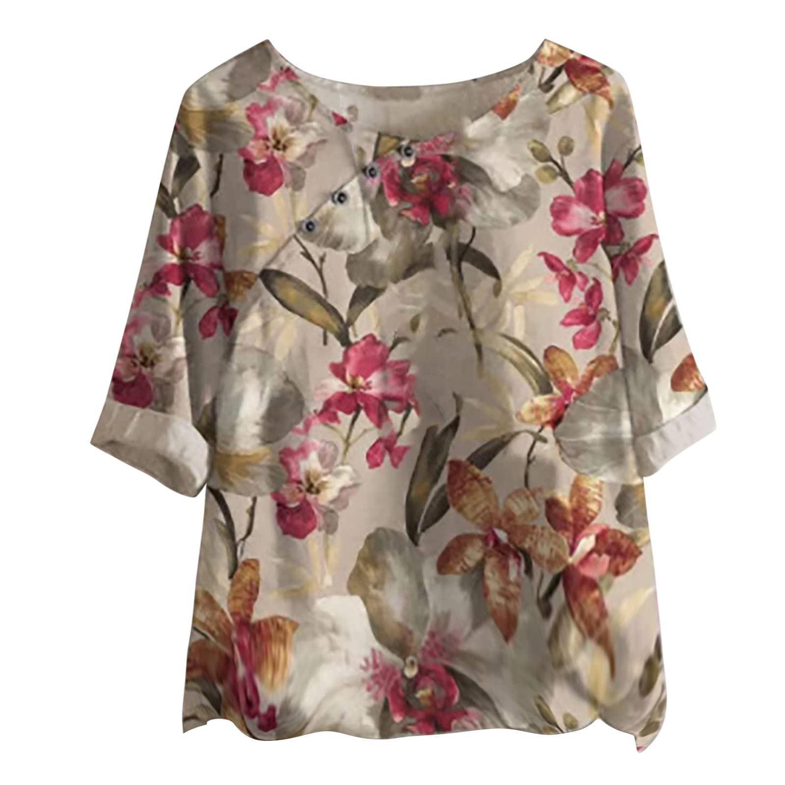 Women's Half Sleeve T-Shirt Floral Print Round Neck Loose Fit Blouse - Lightweight Summer Top for Casual Wear, Outings & Beach Vacations