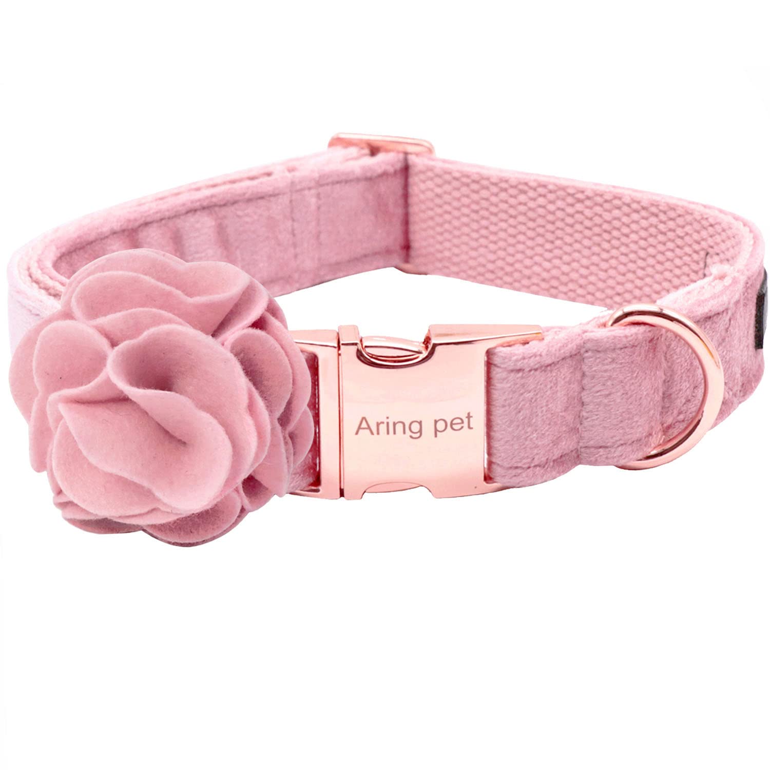 ARING PET Velvet Dog Collar with Detachable Felt Flower - Adjustable Soft Pink Dog Collar for Small Medium Large Dogs - Perfect for Daily Walks, Pet Photos & Special Occasions
