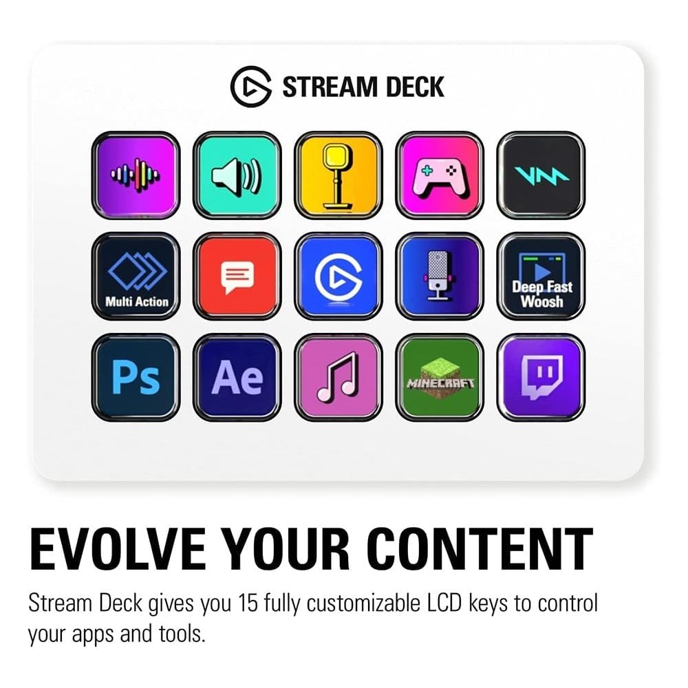 Elgato Stream Deck MK.2 White - 15 Key Studio Controller for OBS, Twitch & YouTube | Mac/PC