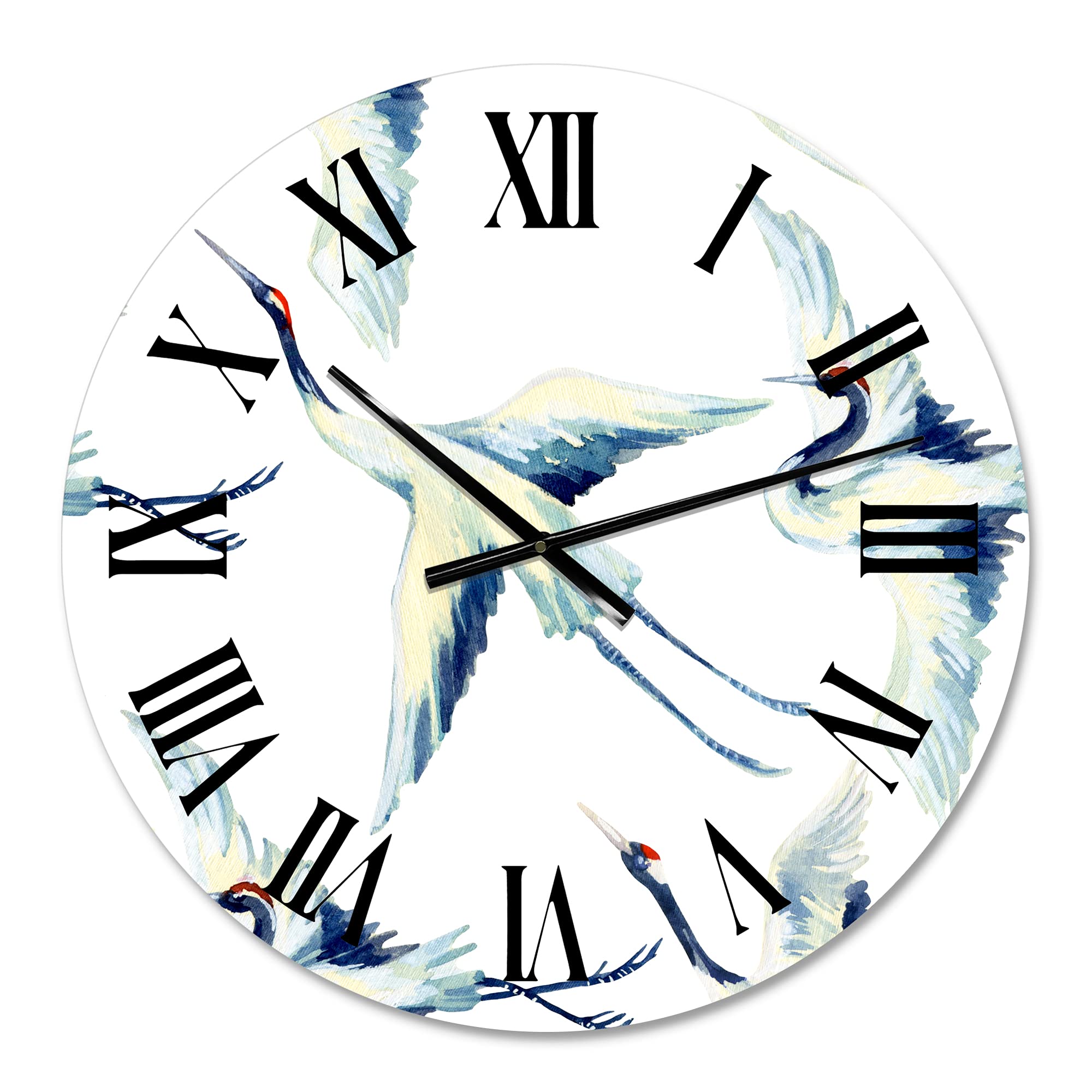 Asian Crane Bird Traditional Wall Clock - Large Decorative Clock for Office, Living Room & Bedroom - Elegant Home & Office Décor