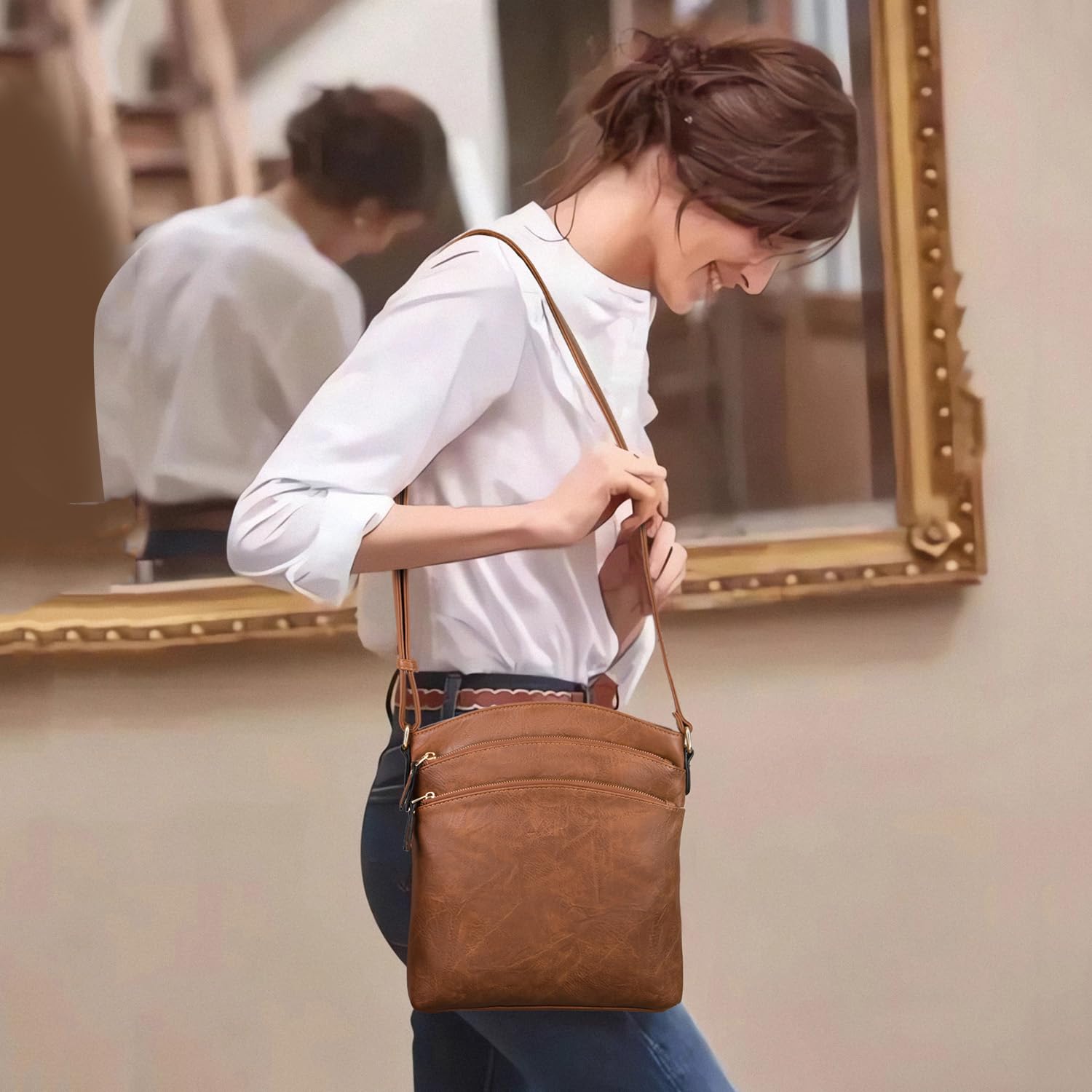 Y&R Direct Women's Crossbody Bag with Multiple Pockets - Soft Leather Adjustable Shoulder Purse for Everyday Use, Travel & Shopping