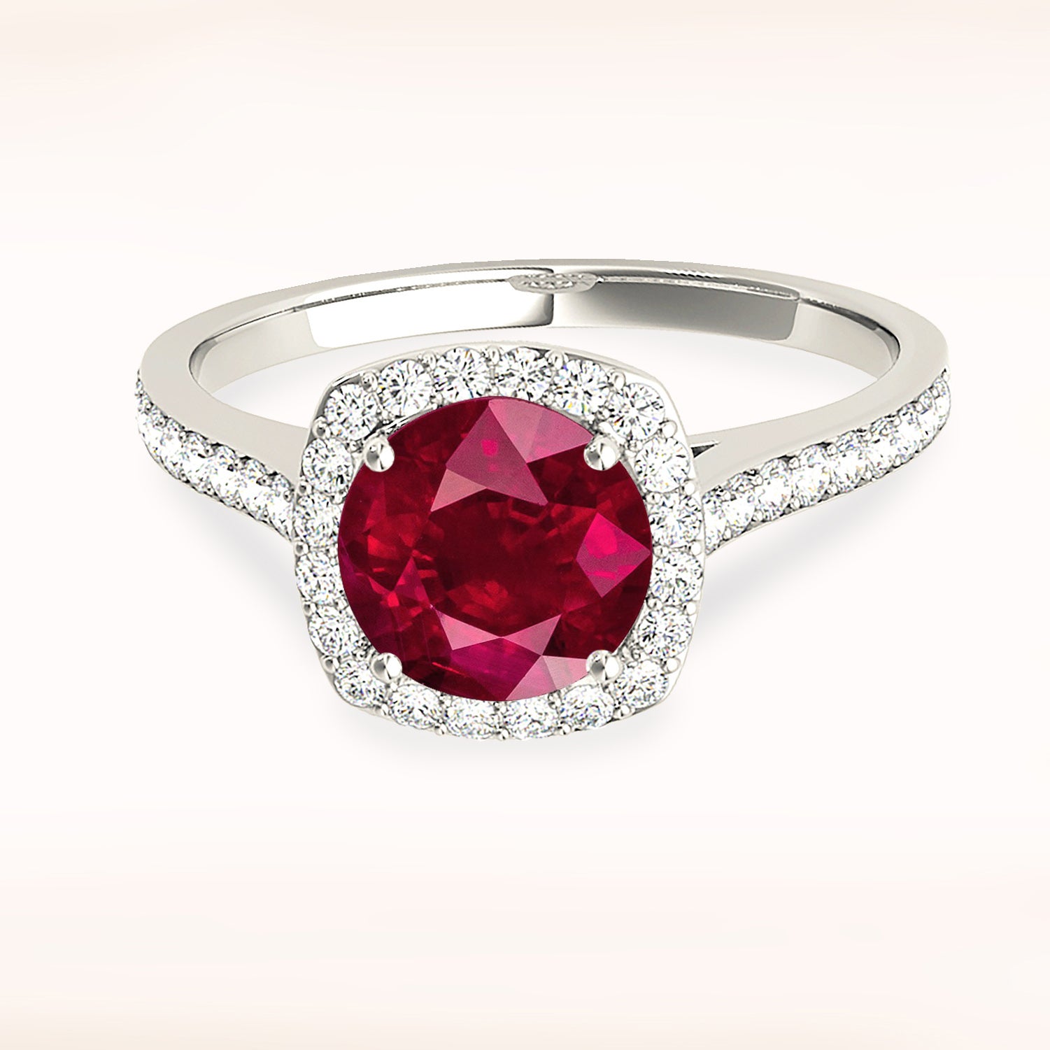 1.45 Carat Genuine Ruby Ring with Cushion Halo & Diamond Band - Elegant Wedding, Engagement, Anniversary Jewelry Gift for Women