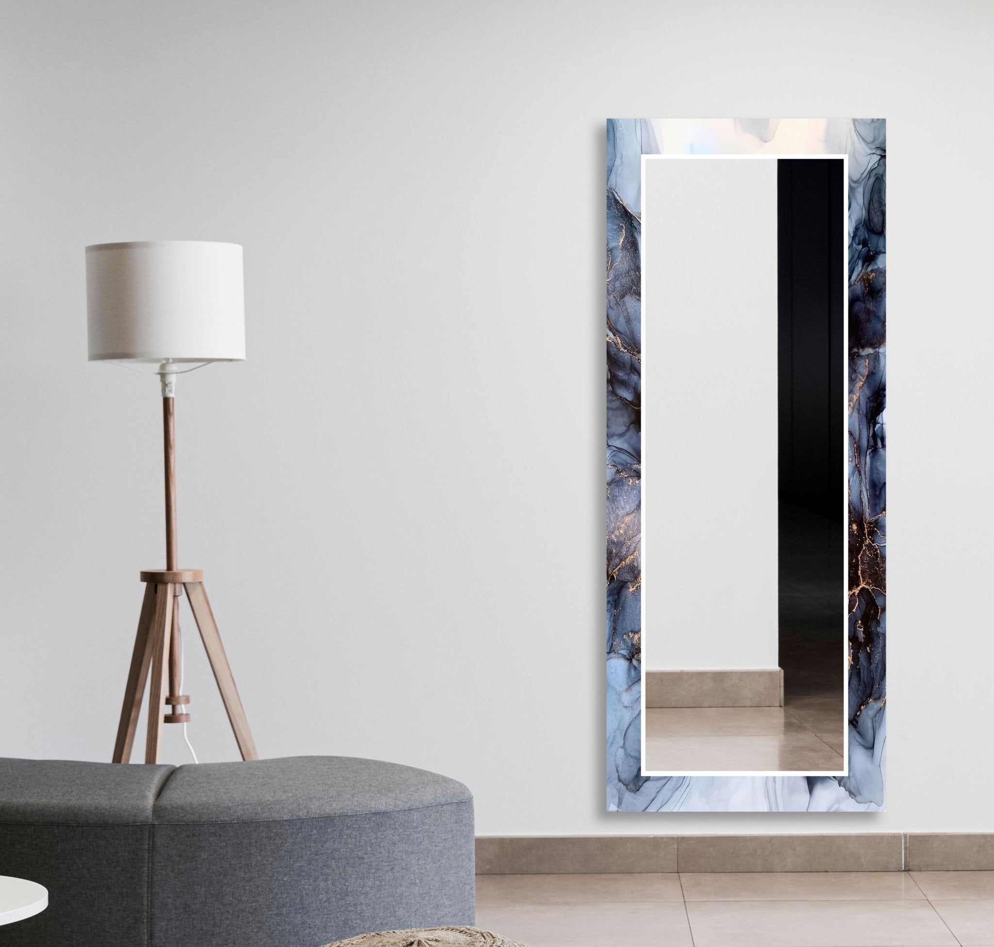Abstract Grey Smoke Wall Mirror - Modern Decorative Mirror for Living Room, Bedroom & Bathroom - Stylish Home Decor & Functional Wall Art