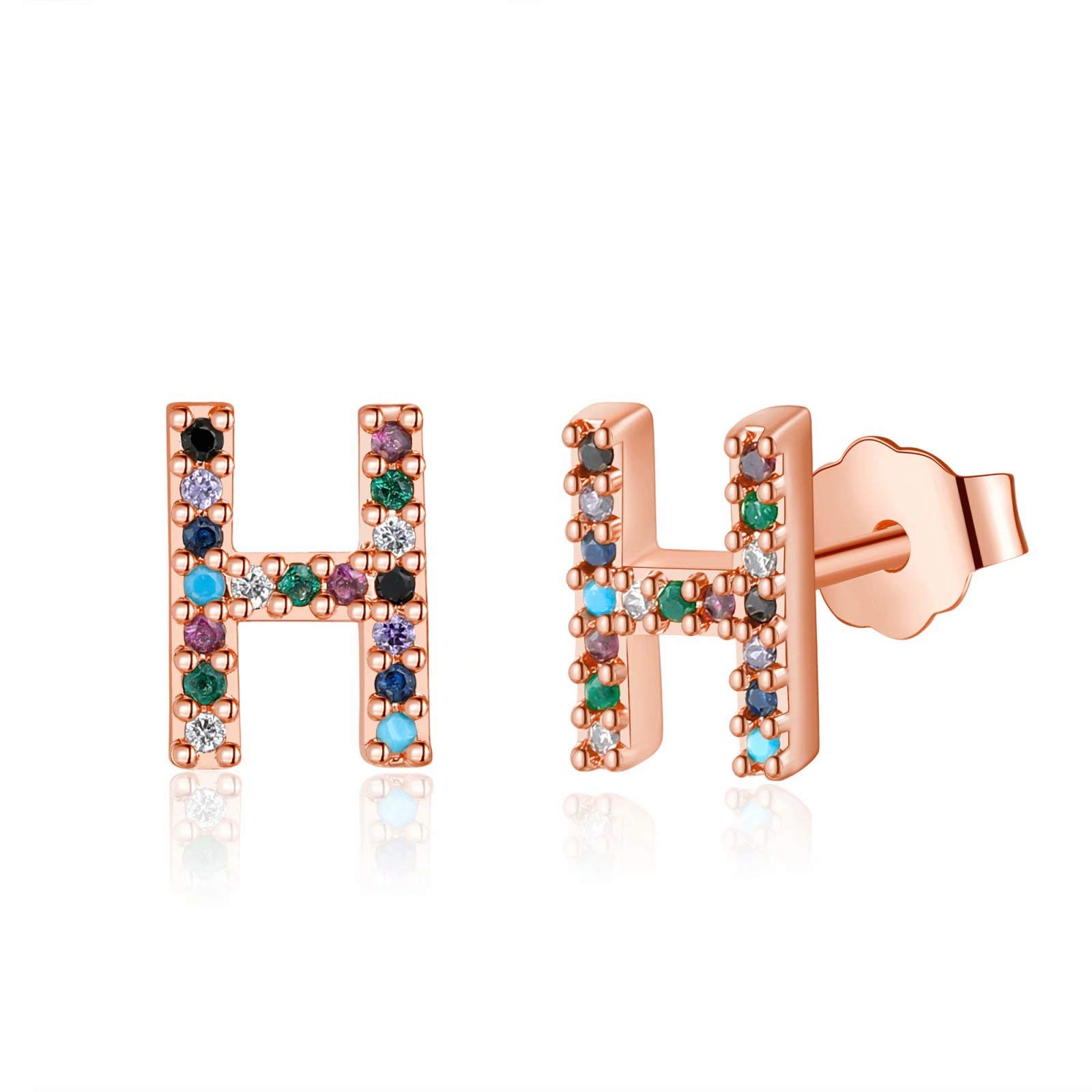 Hypoallergenic 925 Sterling Silver Initial Stud Earrings for Women & Girls - Gold Plated Rainbow Cubic Zirconia Letter Earrings | Perfect Jewelry Gift for Birthdays, Graduation & Everyday Wear