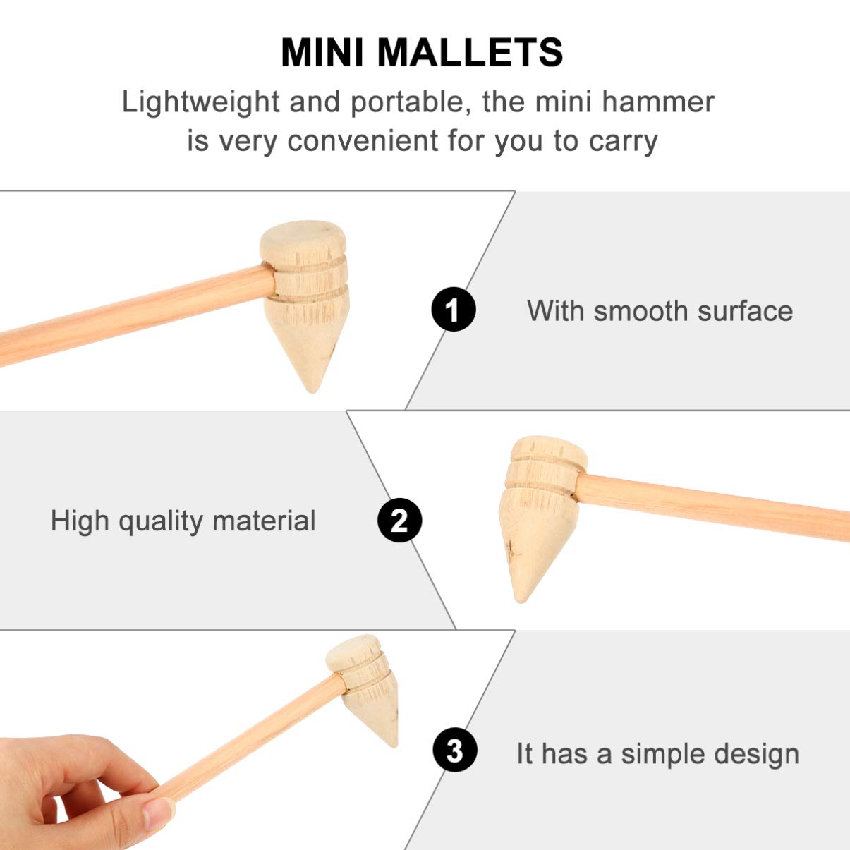 NUOBESTY 10-Piece Small Wooden Hammer Set - Woodworking Mallet, Toddler Dough Massager & Peg Pounding Tool for Kids DIY Projects, Pretend Play & Early Learning Activities