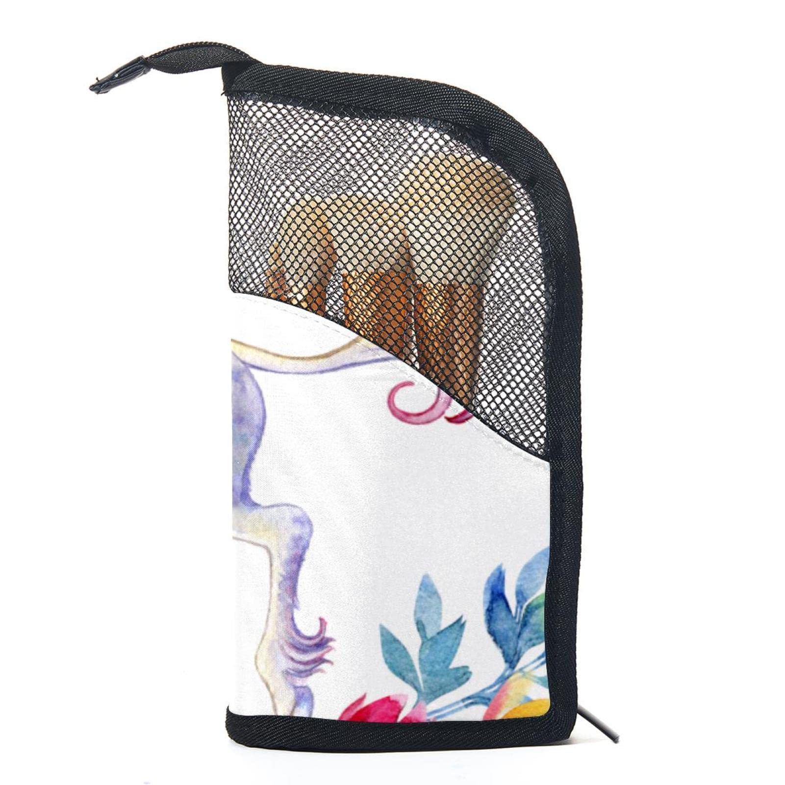 Waterproof Makeup Brush Organizer Bag with 12 Cosmetic Brushes - Unicorn & Floral Design Portable Travel Case for Professional Makeup Artists & Beauty Enthusiasts - Perfect for Home, Travel, and Salon Use