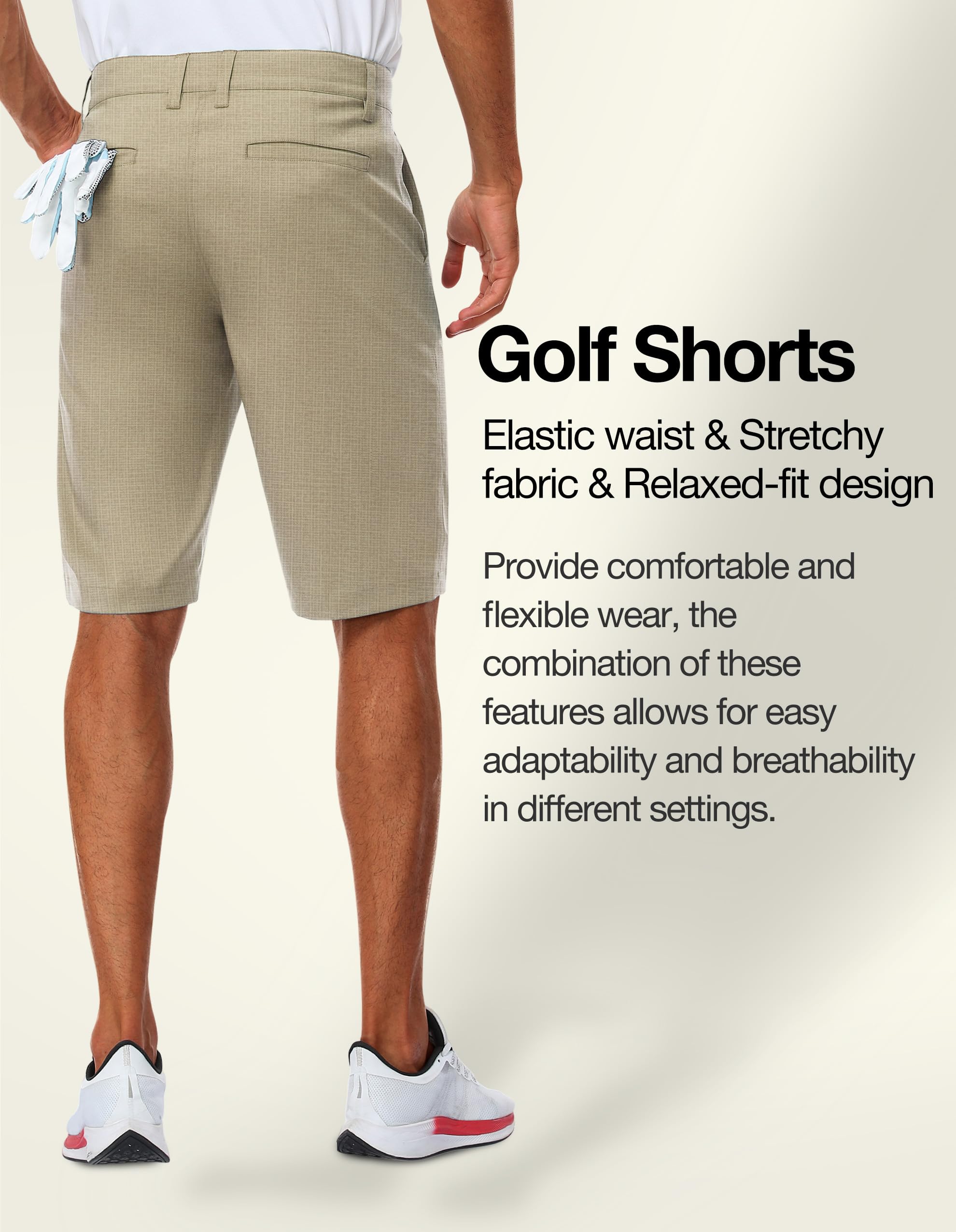 **PULI Men's 10-Inch Inseam Golf Shorts - Flat Front Casual Hiking Shorts with Pockets - Breathable & Lightweight for Summer Golfing, Hiking & Outdoor Activities**