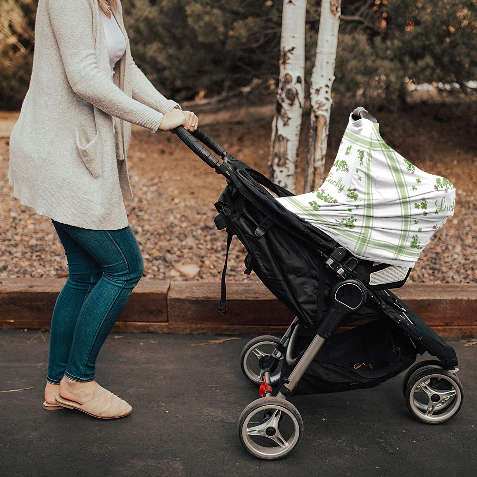 St. Patrick's Day Baby Car Seat Cover - Lucky Irish Clover Floral Waterprint Nursing Cover & Breastfeeding Scarf | Soft Stretchy Car Seat Canopy, Shopping Cart & Stroller Cover for Newborns | Perfect for Irish-Themed Outings & Baby Showers
