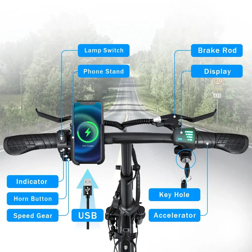 Soundmali 400W Foldable Electric Bike for Adults - 48V Long Range E-Bike with Shock Absorption & Removable Battery | Perfect for Commuting, Off-Road & City Riding