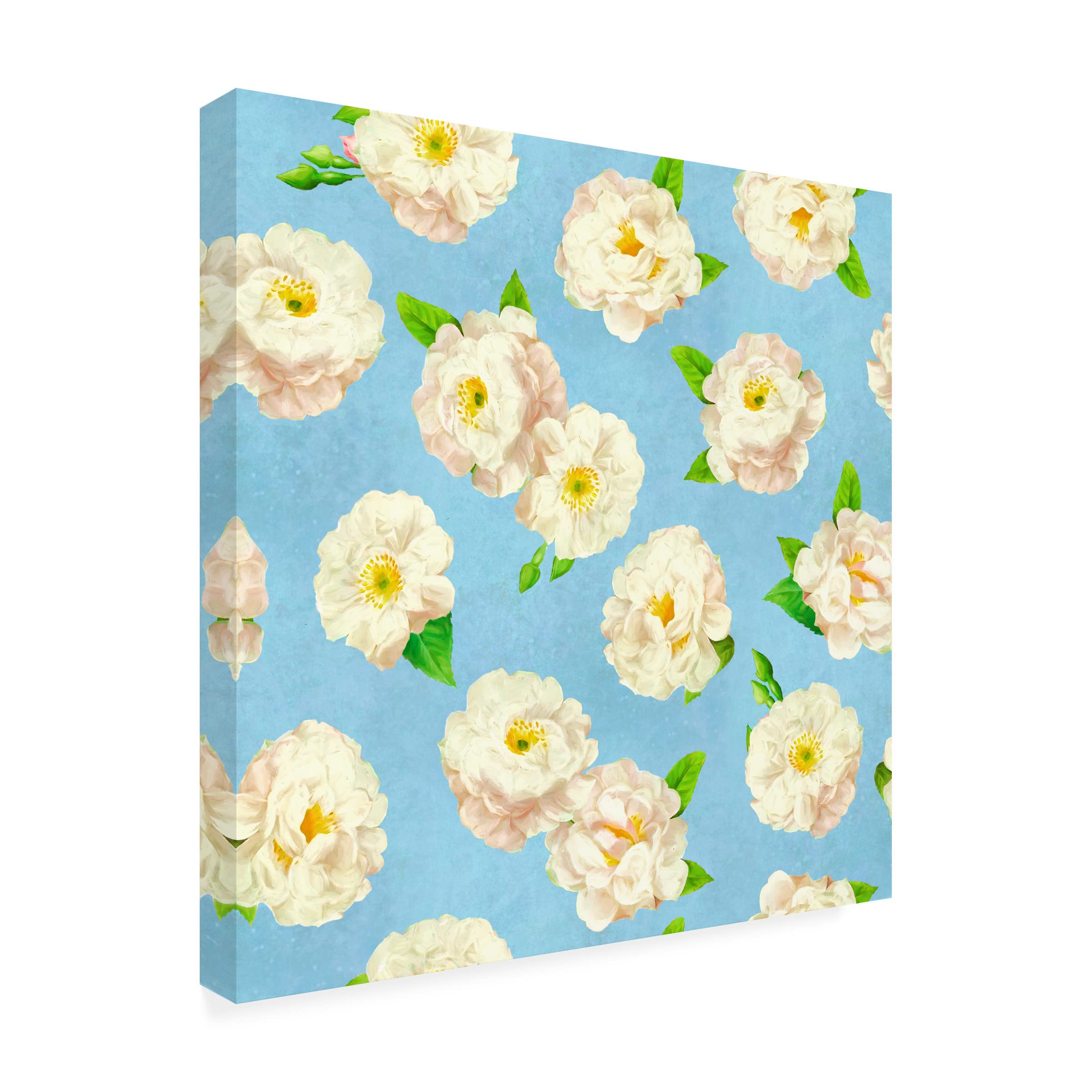 Trademark Fine Art 'White Rose Pattern' Canvas Wall Art by Cora Niele - Elegant Floral Painting for Living Room, Bedroom & Office Decor