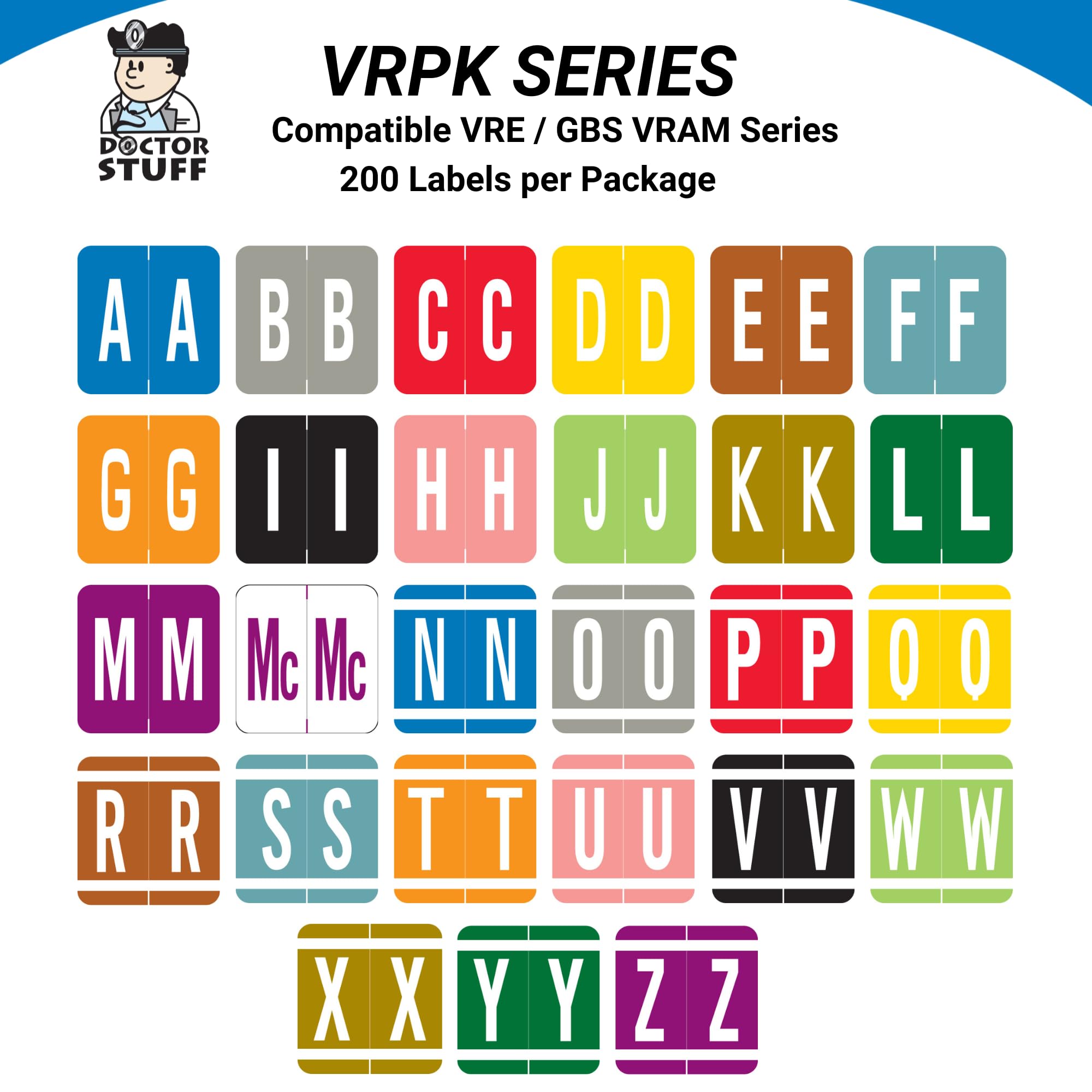 Doctor Stuff - Alphabet Letter File Folder Labels, 1 Pack A-Z & Mc on Ringbook Sheets (5400 Labels, 1.3
