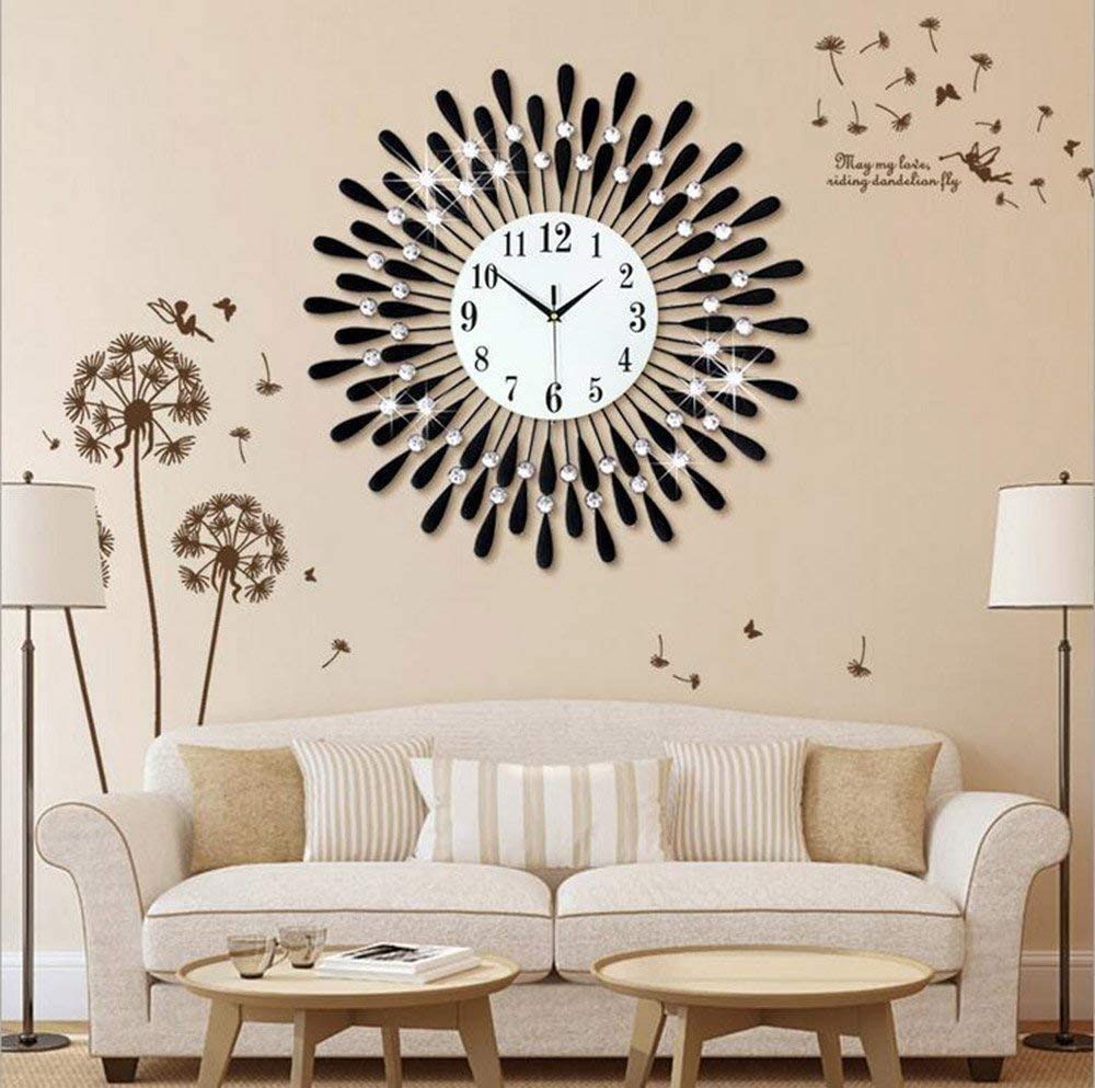 European Style Silent Wall Clock - Large 60CM Metal Frame with Glass Mirror & Dial, Sweep Second Hand - Perfect for Living Room, Bedroom, TV Backdrop & Watch Display