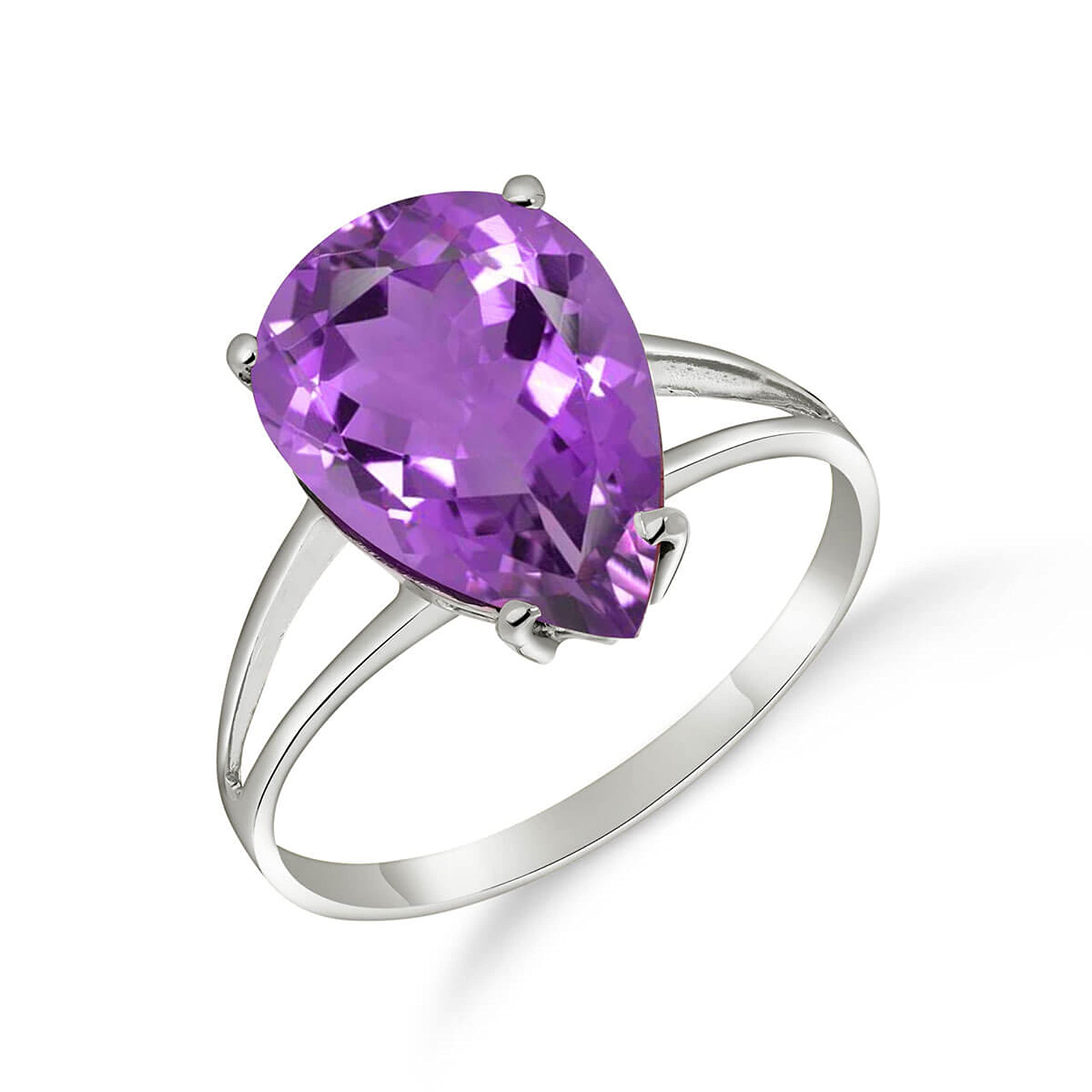 14K White Gold Pear-Shaped Amethyst Ring for Women | Elegant Purple Gemstone Jewelry Gift for Birthday, Anniversary & Special Occasions