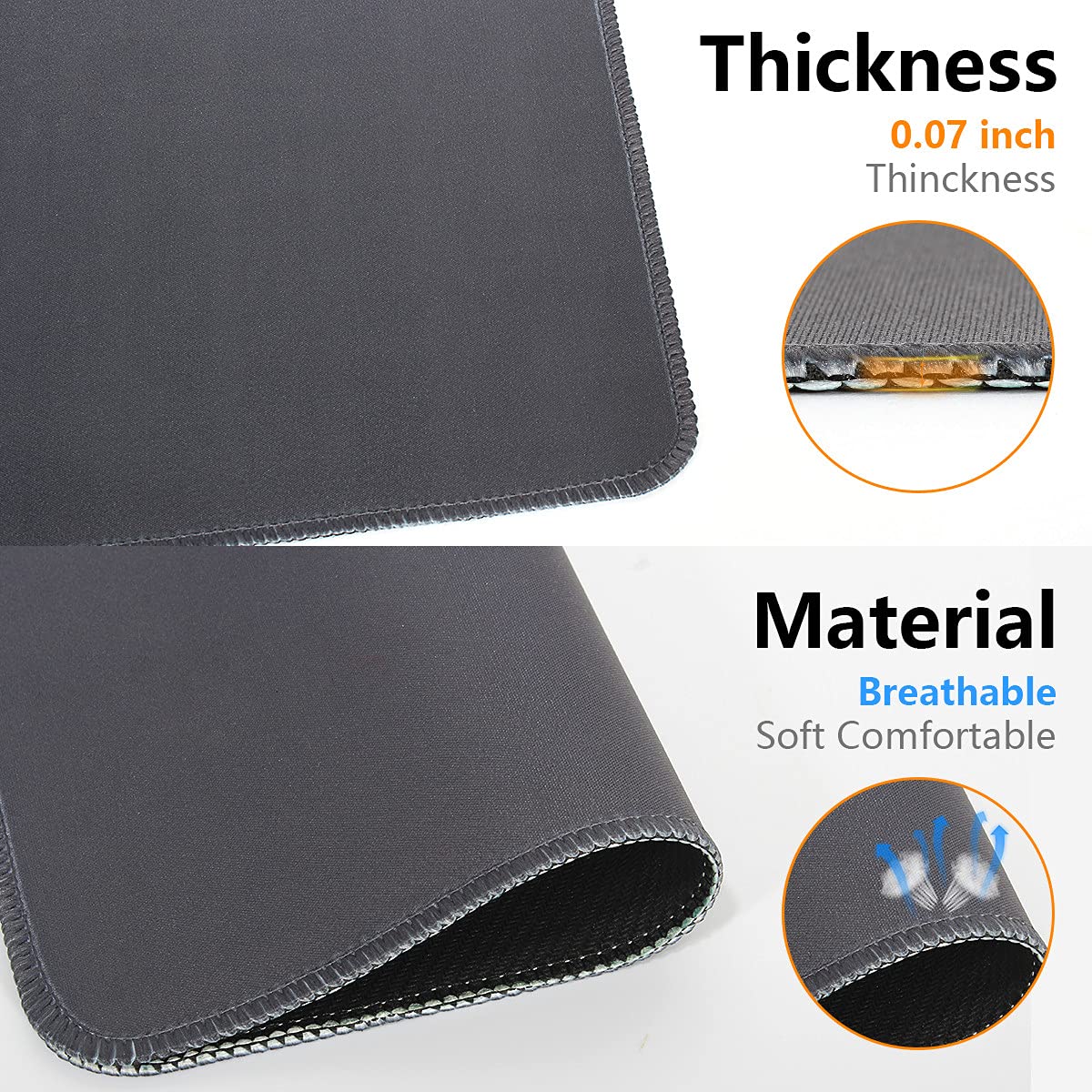 Qisan Non-Slip Rubber Base Gaming Mouse Pad - Foldable, Comfortable Mouse Mat for PC, Laptop, Keyboard - High Resolution Rectangle Computer Mouse Pad for Office, Gaming & Work (Dark Gray)