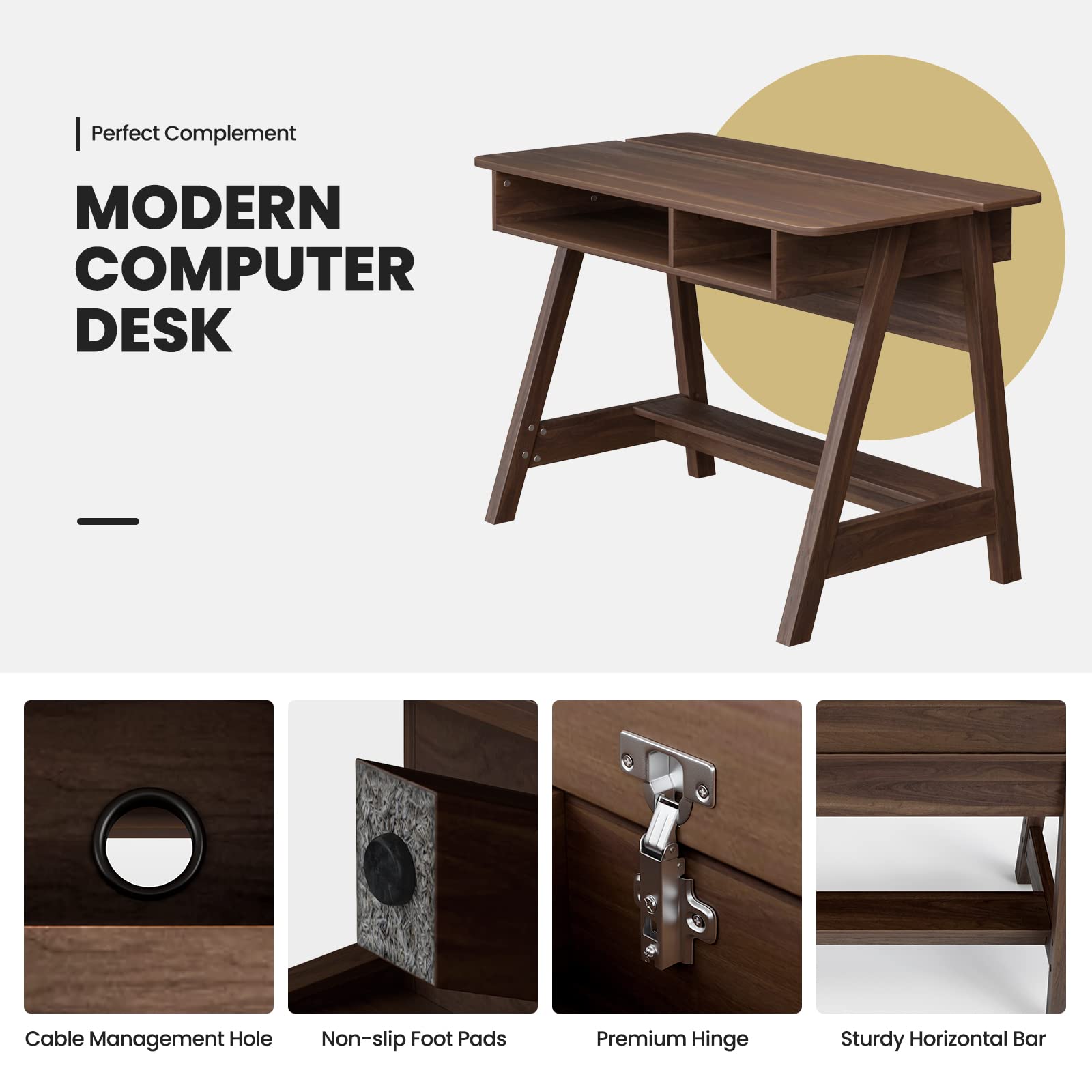 Tangkula Mid Century Modern Writing Desk with Storage Cubes & Hidden Compartment - Computer Desk, Makeup Vanity Table for Bedroom, Home Office Desk with Storage Shelf - Perfect for Small Spaces, Study, Work from Home & Dressing Area