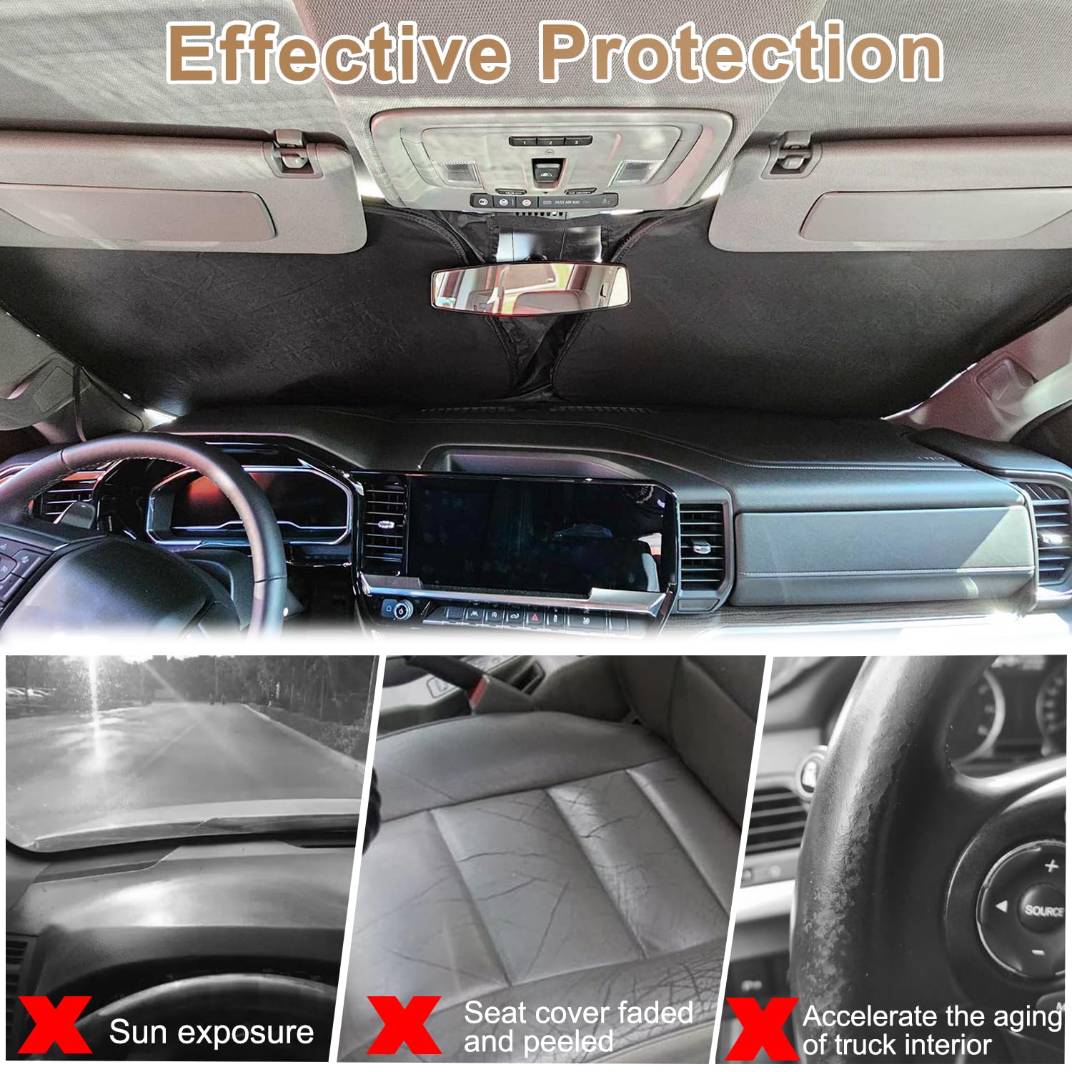 Custom Fit Windshield Sun Shade for 2023-2025 Chevy Silverado 1500 & GMC Sierra 1500 | 2024-2025 Silverado/Sierra 2500HD 3500HD | 2022-2025 Refreshed Models | UV Protection & Heat Blocking | Foldable Car Sun Visor with Storage Pouch | Perfect for Summer Parking & Road Trips