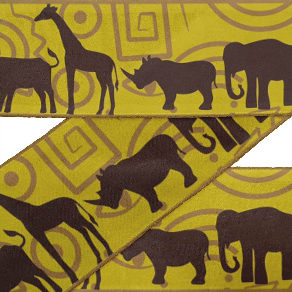 Indian Beautiful Art Yellow Stripe & Animal Print Velvet Ribbon Trim - 9 Yards x 3 Inches Wide - Premium Sewing Lace for DIY Crafts, Costume Design & Home Decor Accessories