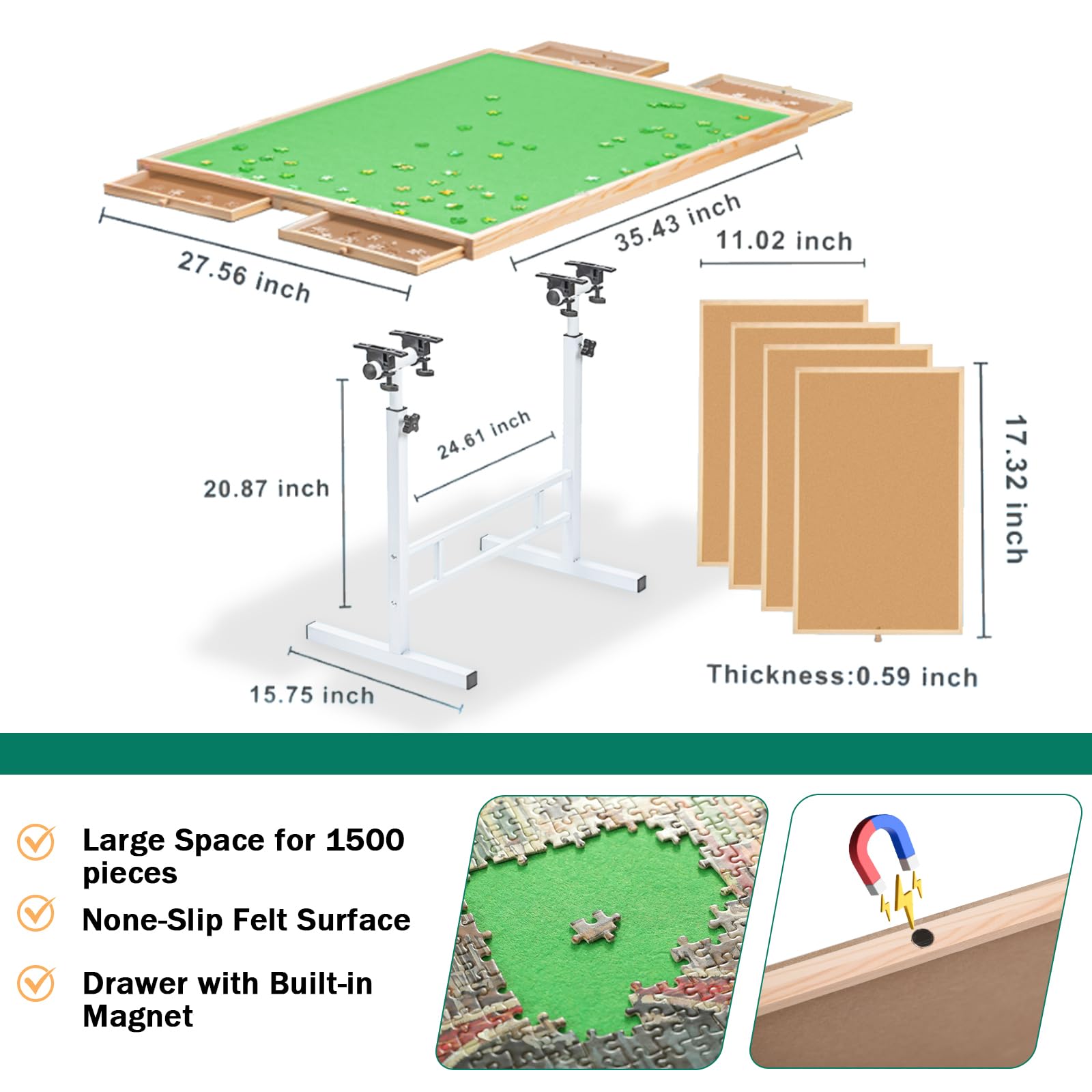 Fanwer 1500 Piece Jigsaw Puzzle Table with Adjustable Legs, Tilting Angle & Height, Storage Drawers & Plastic Cover - Perfect for Adults, Birthday Gifts & Family Game Nights