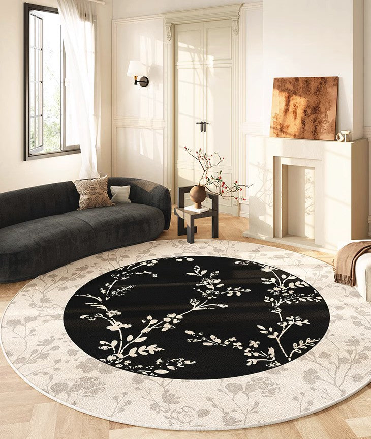 Modern Round Area Rugs - Floral Pattern Circular Carpet for Dining Room, Living Room & Bedroom | Non-Slip Floor Mat Under Coffee Table | Boho Home Decor for Apartment & Office Spaces