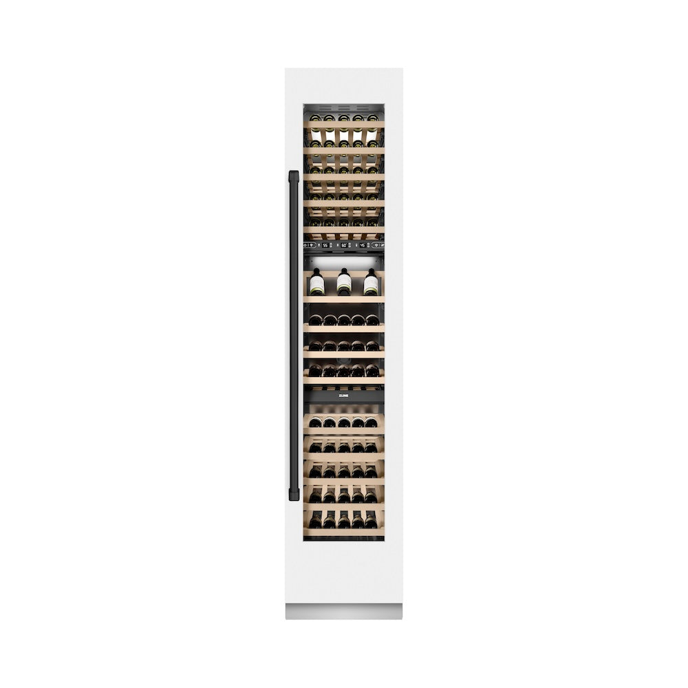ZLINE Autograph Edition 18 Inch 9.0 cu ft Triple Zone 68 Bottle Right Hinge Column Wine Cooler - White Matte with Black Accents | Perfect for Home Bars, Wine Cellars & Entertaining Spaces (RCWVRZ WM 18 MB)