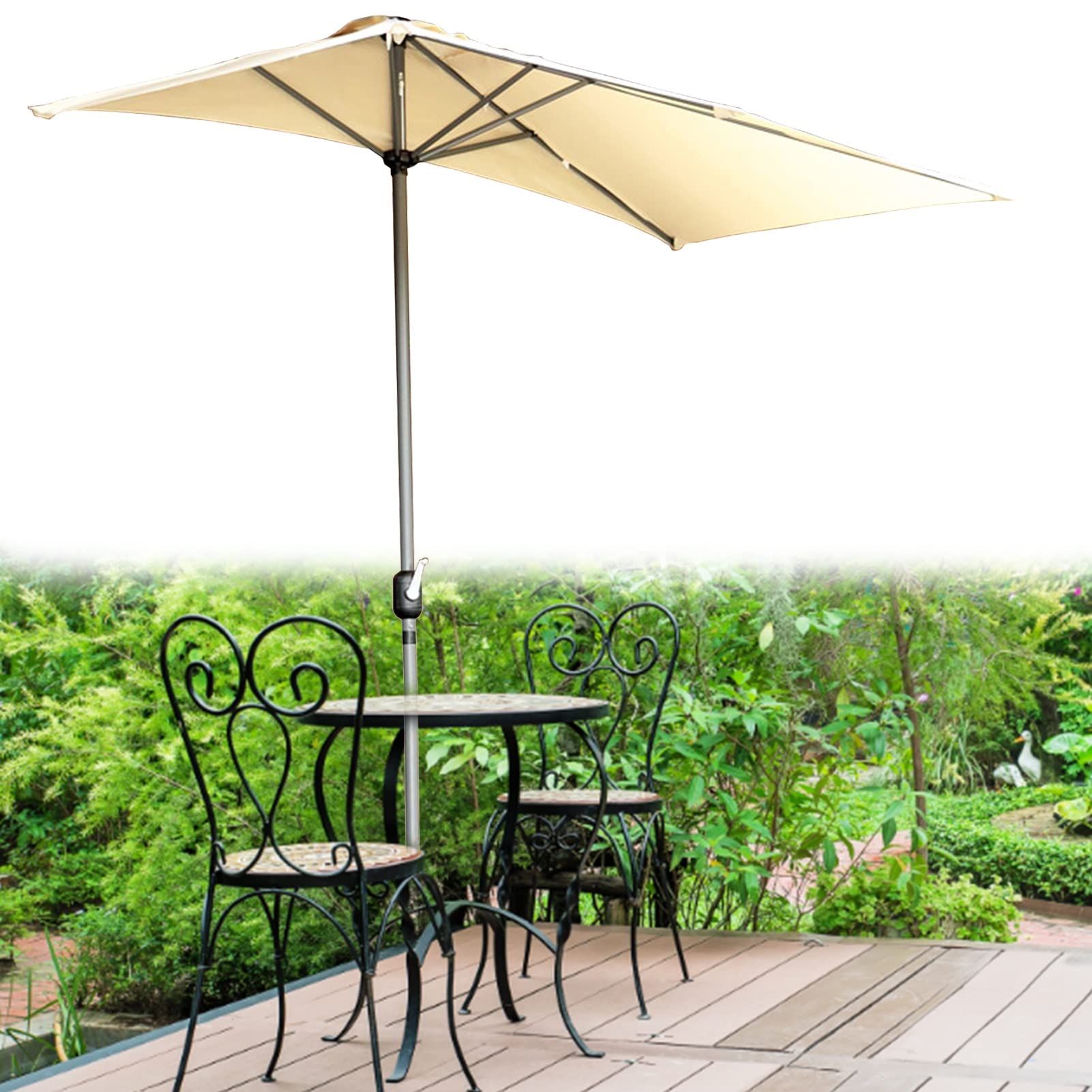 Extra Large Heavy Duty Rectangular Sun Umbrella for Outdoor Patio, Porch, Balcony & Grill - Commercial Grade Portable Market Umbrella in Beige - Perfect for Backyard, Poolside & Restaurant Outdoor Seating