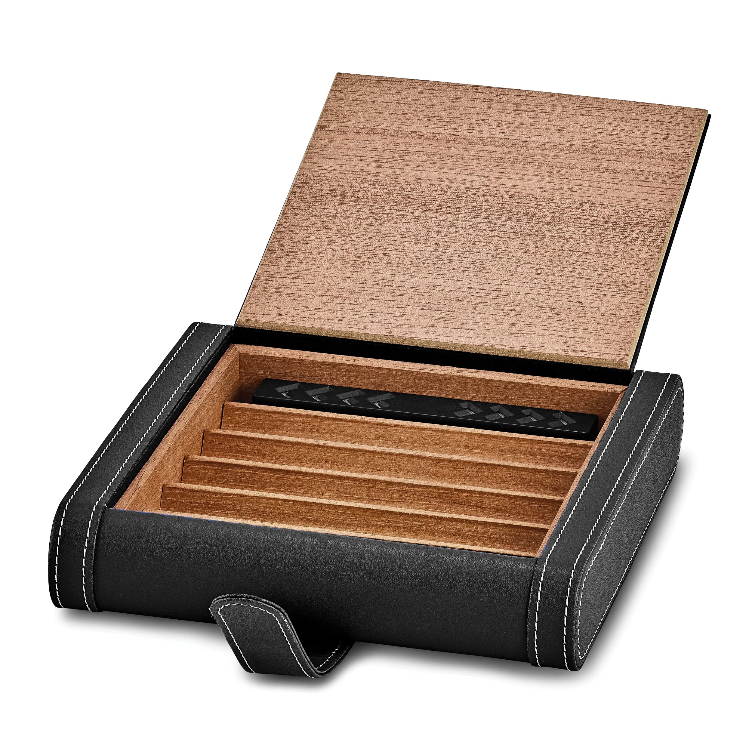 Premium Black PU Leather 5-Cigar Travel Case - Portable Humidor for Cigar Aficionados | Perfect for Business Trips, Vacations & Outdoor Adventures
