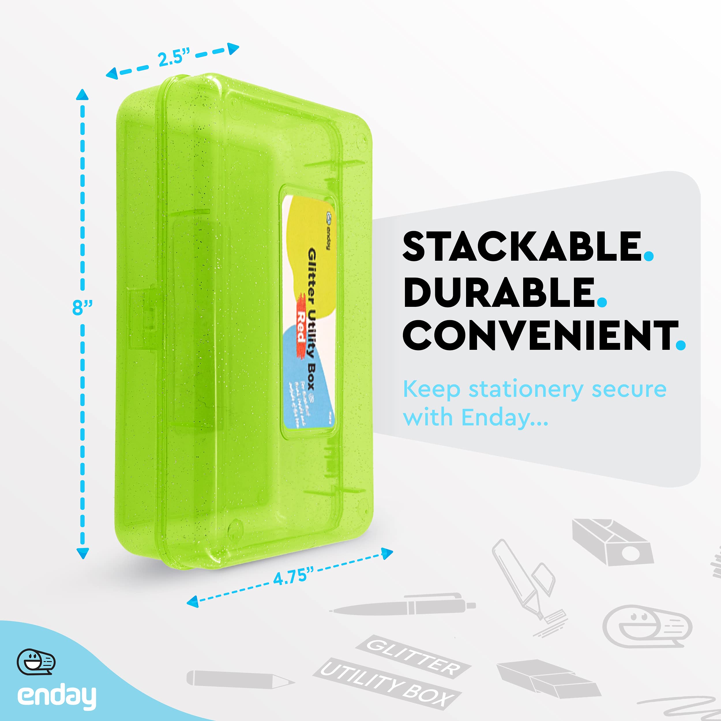 Enday Plastic Pencil Box with Snap Closure Lids - Small School & Office Supplies Organizer for Crayons, Pens & Art Tools (Green, Also Available in Glitter Pink, Purple, Blue, Red, Grey) - 24 Pack - Perfect for Classroom, Homework & Craft Storage