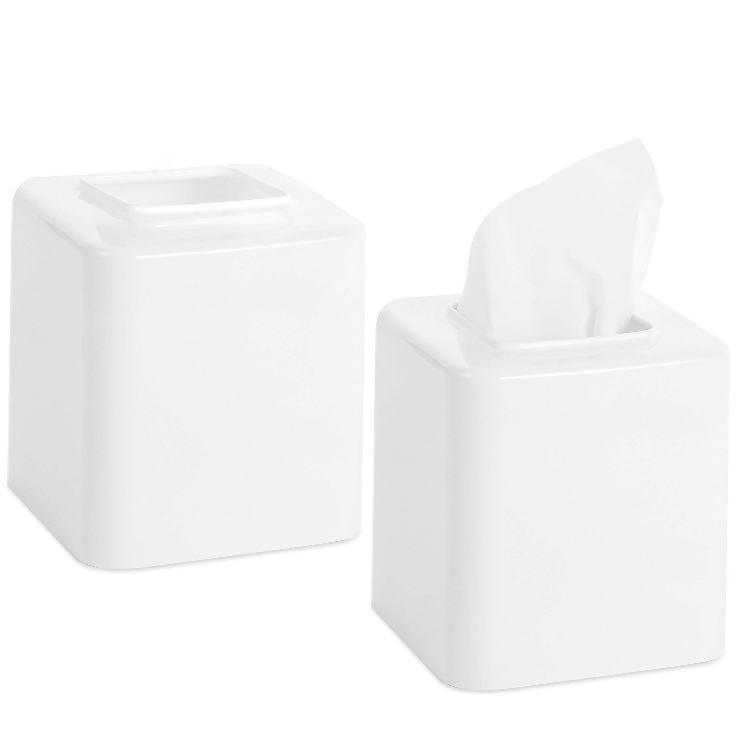 Youngever 2 Pack White Plastic Square Tissue Box Covers & Napkin Holders - Decorative Bathroom & Kitchen Tissue Box Organizer for Home Office Decor
