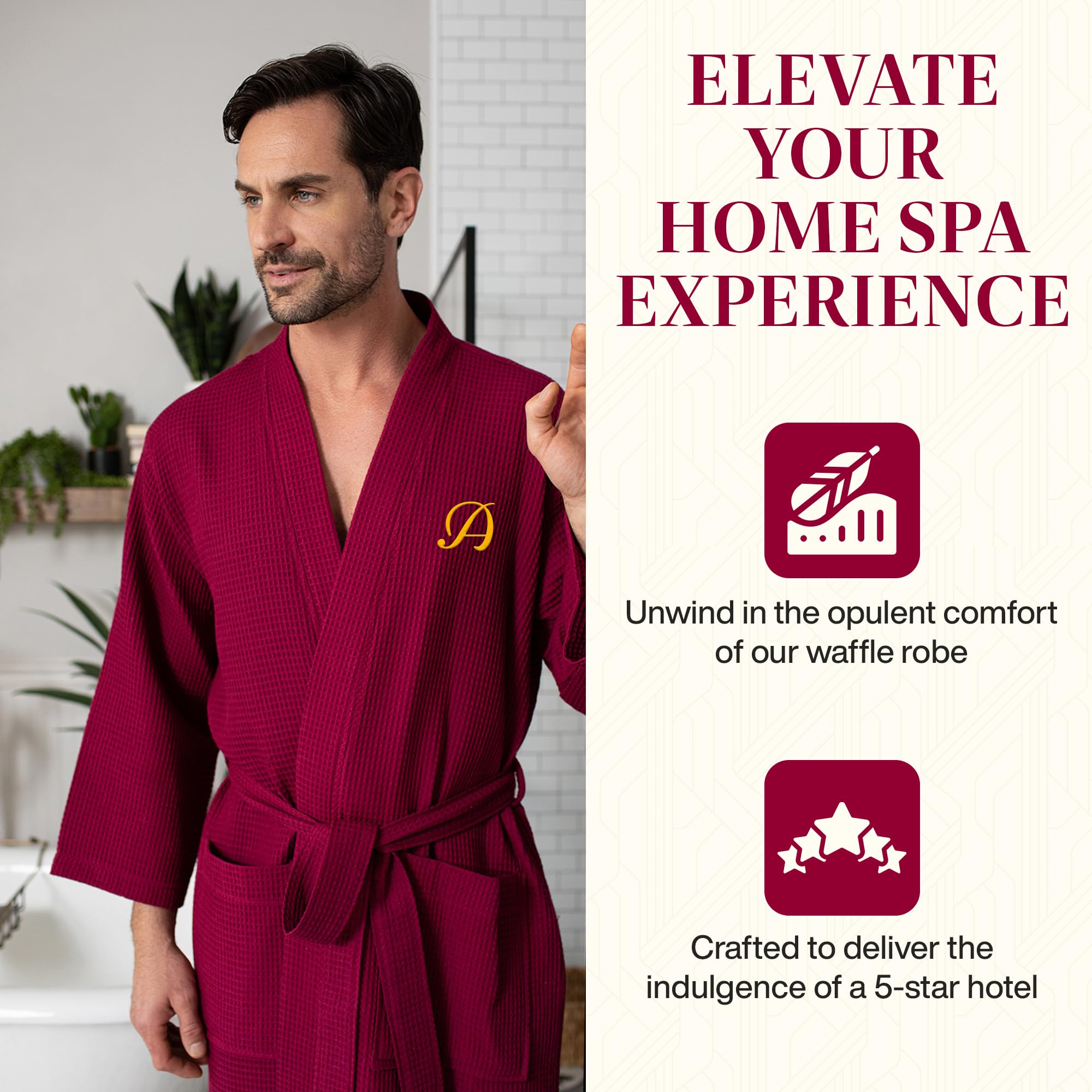 Luxury Soft Waffle Cotton Bath Robe for Men - Breathable SPA Robe with Pockets - Perfect for Home, Spa, and Relaxation After Shower or Pool
