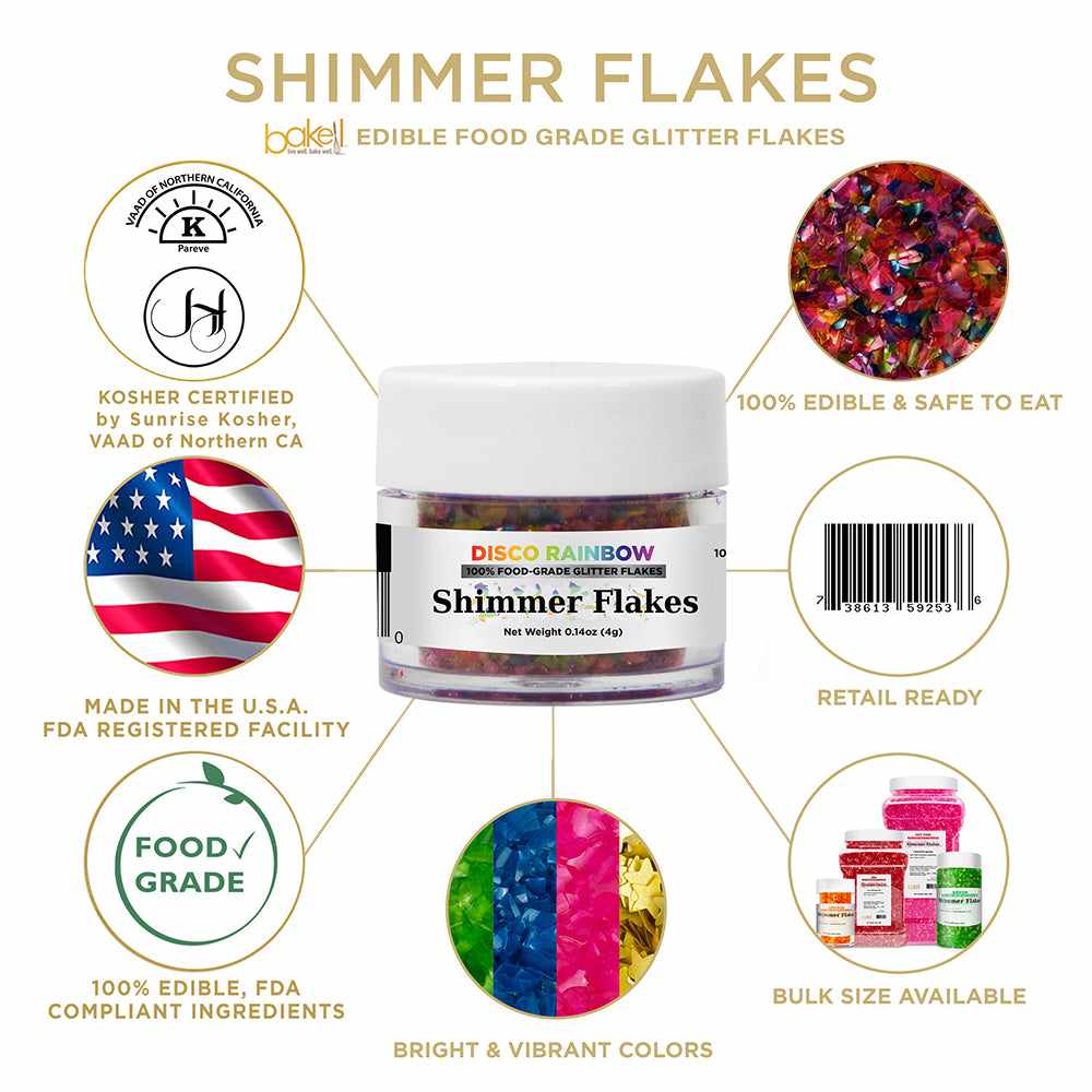 Disco Rainbow Edible Shimmer Flakes - Food Grade Glitter for Cakes, Cupcakes & Drinks | Perfect for Birthday Parties, Wedding Decorations & DIY Desserts