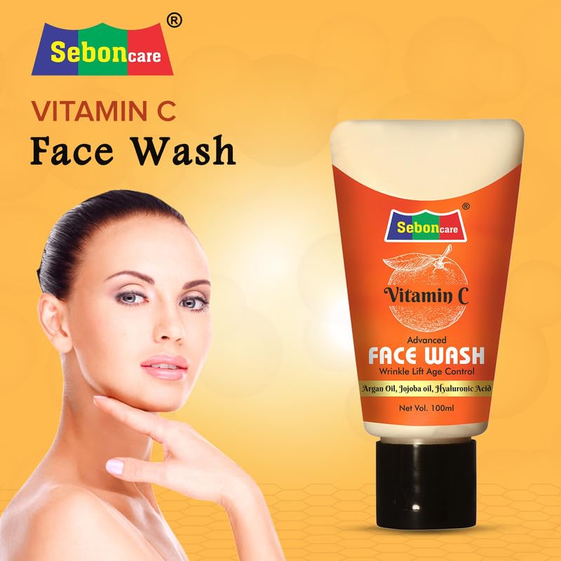 SebonCare Vitamin C Face Wash with Hyaluronic Acid, Vitamin E & Natural Oils for Brightening, Tightening & Anti-Aging - 200ml | Gentle Daily Cleanser for Glowing Skin | Perfect for Morning & Night Skincare Routine
