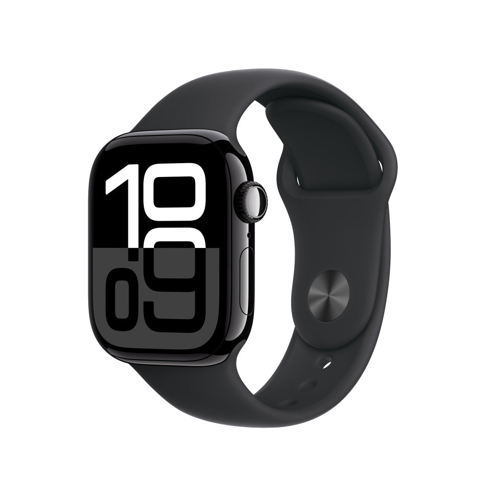 Apple Watch Series 10 GPS + Cellular 42mm - Black Aluminum Case with Black Sport Band S/M - Perfect for Fitness Tracking & Smart Notifications