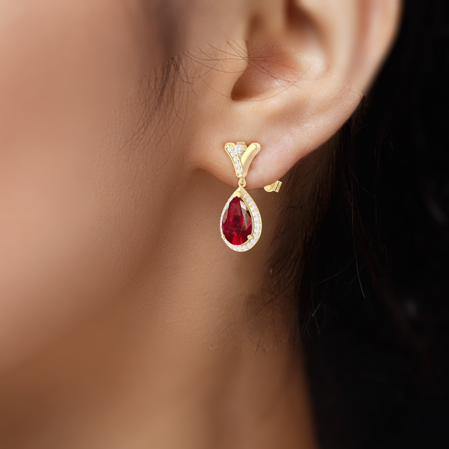 Natural Ruby Drop Earrings - V-Shaped Design with Secure Push Back Closures | Perfect for Weddings, Parties & Special Occasions