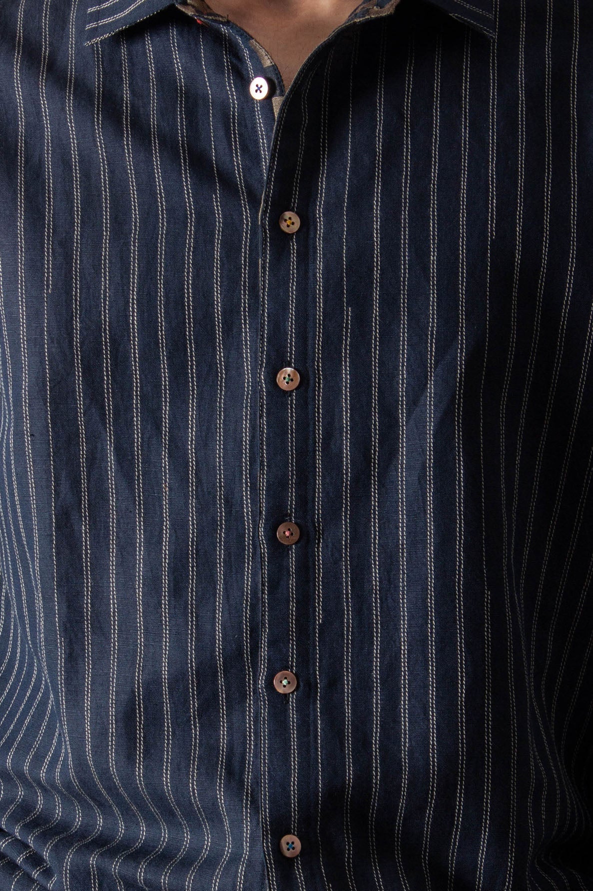 Classic Cotton Linen Shirt for Men - Navy Blue Striped Casual Button Down Shirt | Office Wear, Business Casual & Summer Outfits