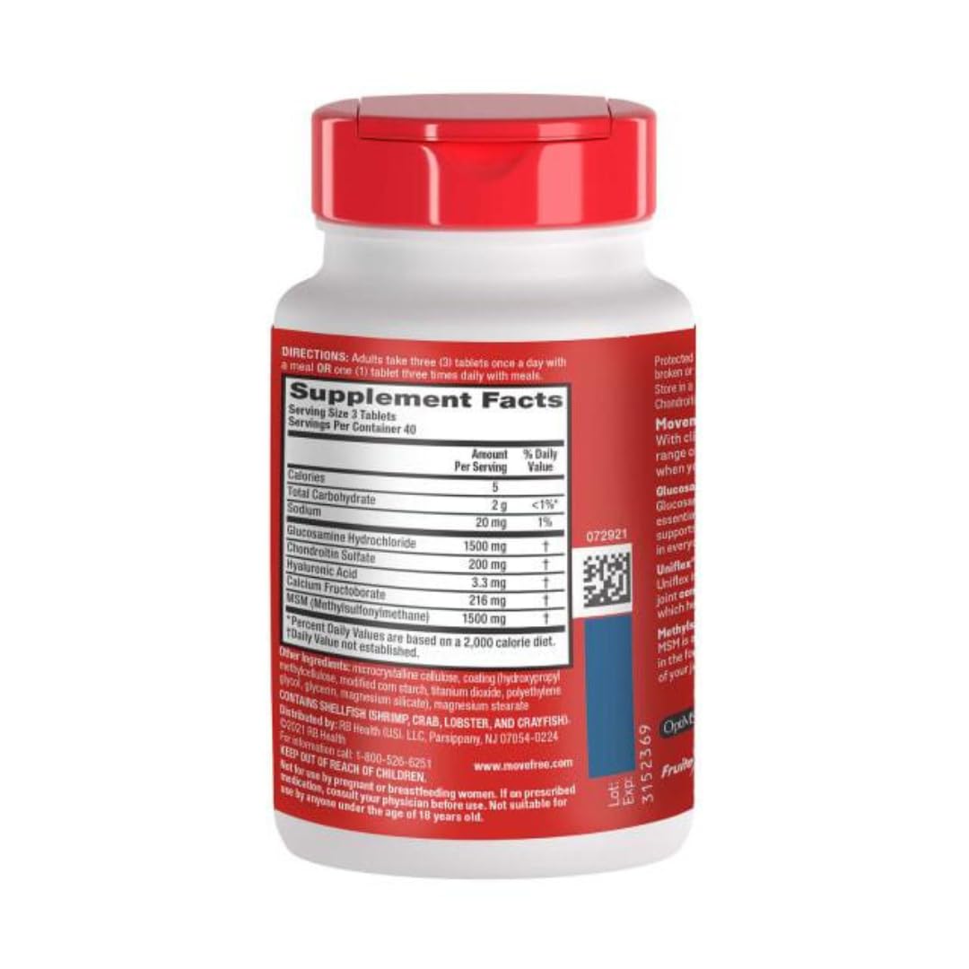 Move Free Advanced Glucosamine Chondroitin MSM Joint Support Supplement - 120 Tablets (8 Pack) for Mobility, Comfort & Bone Health | Supports Joint Strength & Flexibility | Ideal for Active Adults & Seniors