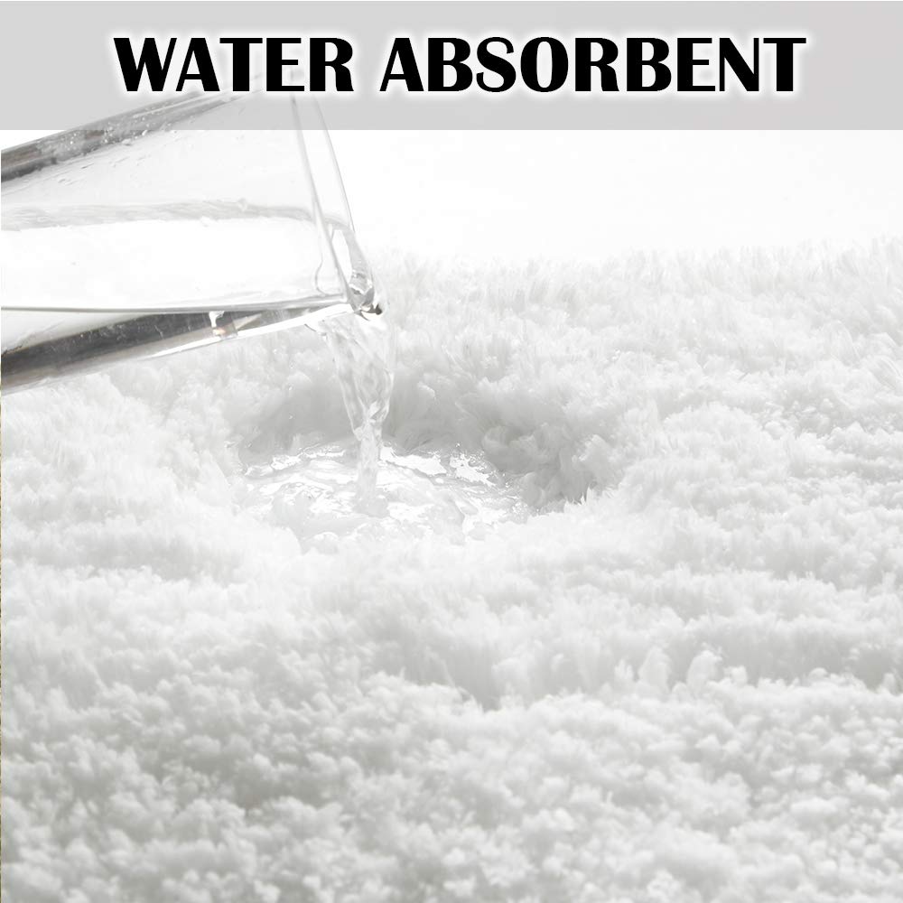 Non-Slip Microfiber Bath Rug - Super Absorbent Plush Shaggy Bath Mat (20x32 Inches, White) | Machine Washable Soft Shower Mat for Bathroom Safety & Comfort - Perfect for Spa-Like Bathrooms & Wet Floors