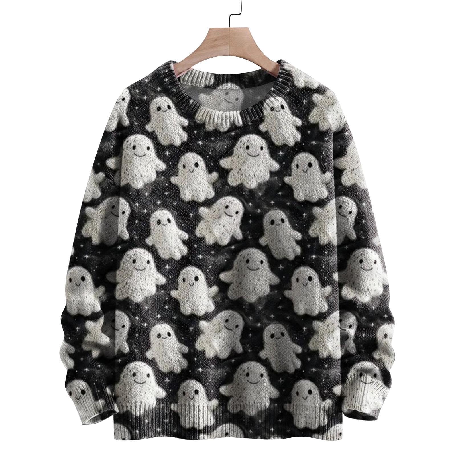 2024 Halloween Sweaters for Women - Cute Plus Size Oversized Ghost & Pumpkin Knit Sweater, Long Sleeve Spooky Pullover | Perfect for Halloween Parties, Costume Contests & Cozy Fall Outfits