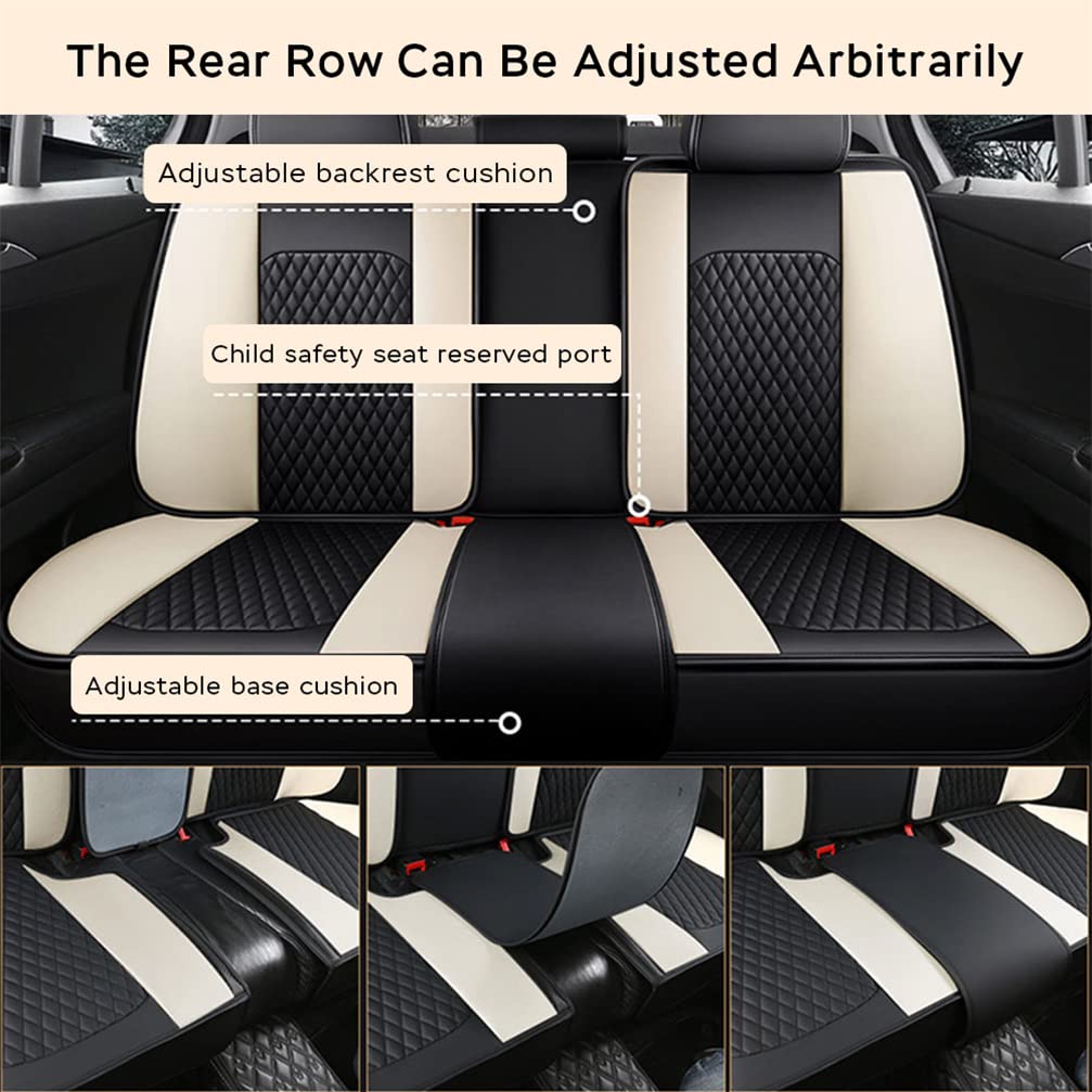 Custom Car Seat Covers for Trucks, Sedans, Coupes & SUVs - 5-Piece PU Leather Cushion Protector Set (Black/Beige) | Waterproof & Comfortable for Daily Commute, Road Trips and Vehicle Protection
