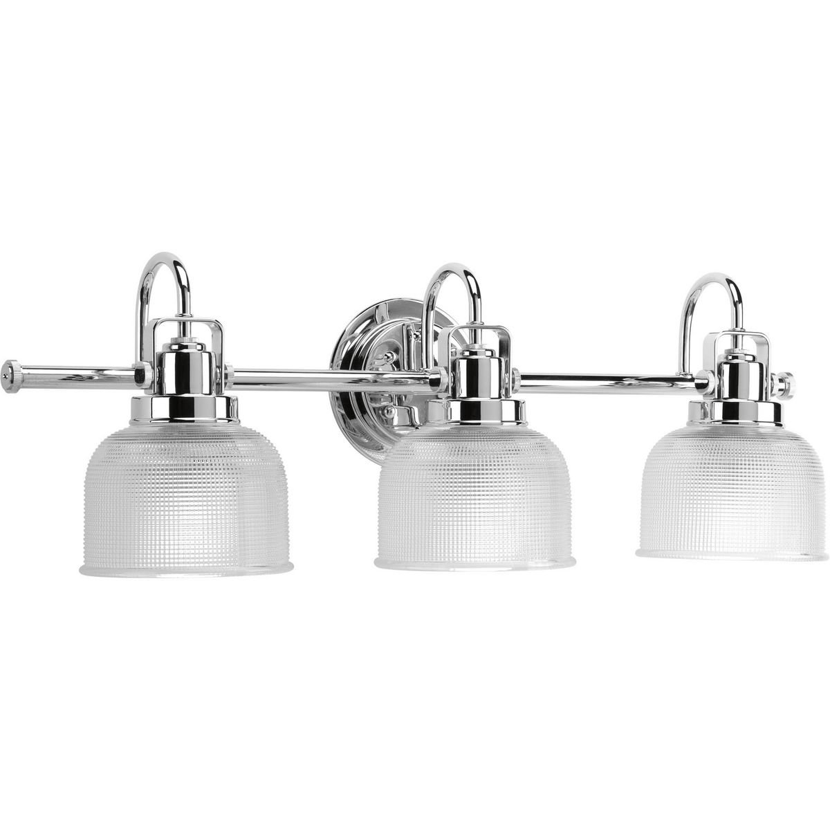 Archie Collection 3-Light Coastal Bathroom Vanity Light - Clear Double Prismatic Glass Shade with Polished Chrome Finish | Perfect for Beach House, Coastal Decor & Modern Bathroom Lighting