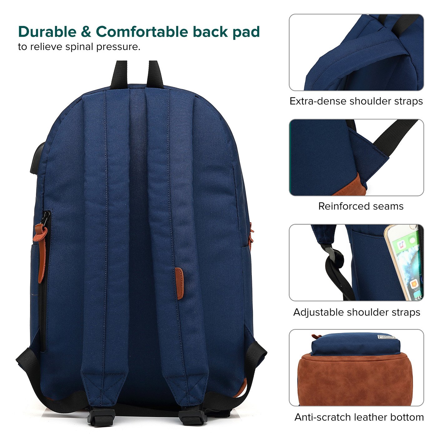 Water-Resistant College Backpack with USB Charging Port & Anti-Theft Design - Slim Laptop Backpack for Men & Women Fits 14-15 Inch MacBook/Computer - Perfect for School, Travel & Commuting - Blue