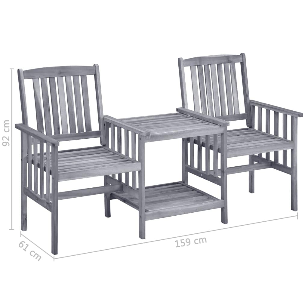 Rustic Acacia Wood Garden Chairs with Tea Table - Farmhouse Outdoor Furniture Set, Sturdy Gray Wash Finish for Patio, Deck or Backyard | Perfect for Relaxing, Entertaining and Outdoor Dining